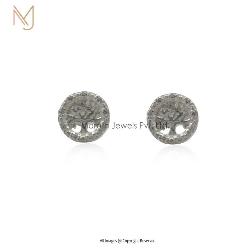 925 Silver Tree Circle Stud Earrings Handmade Jewelry Manufacturer