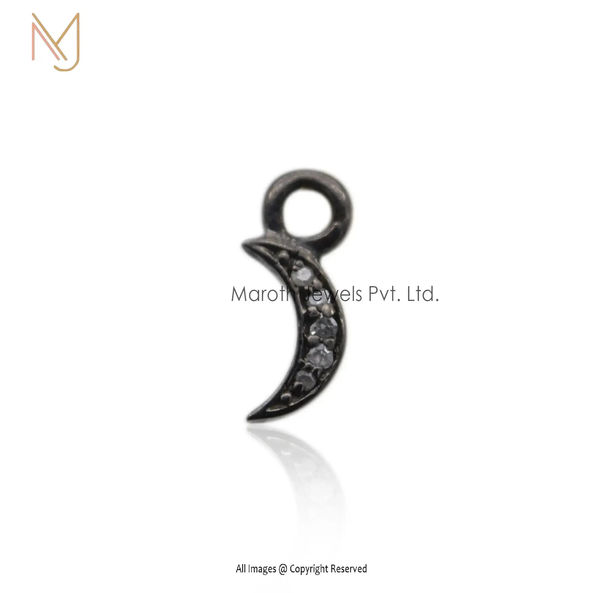 Wholesale 925 Silver Black Rhodium Plated Pave Diamond Crescent Moon Half Pendant Jewelry