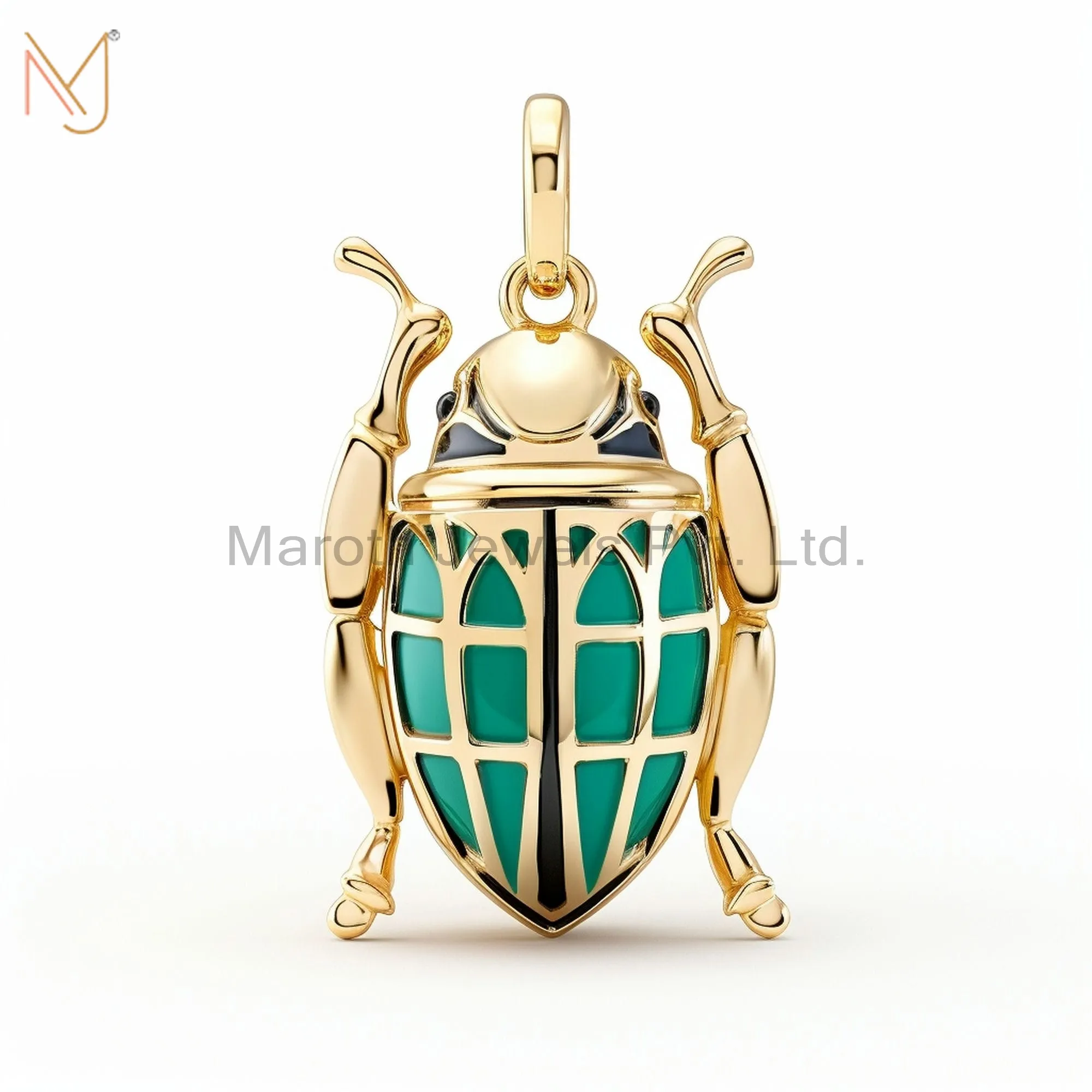 925 Sterling Silver Yellow Gold Plated Enamel Scarabs Beetle Pendant Custom Jewelry