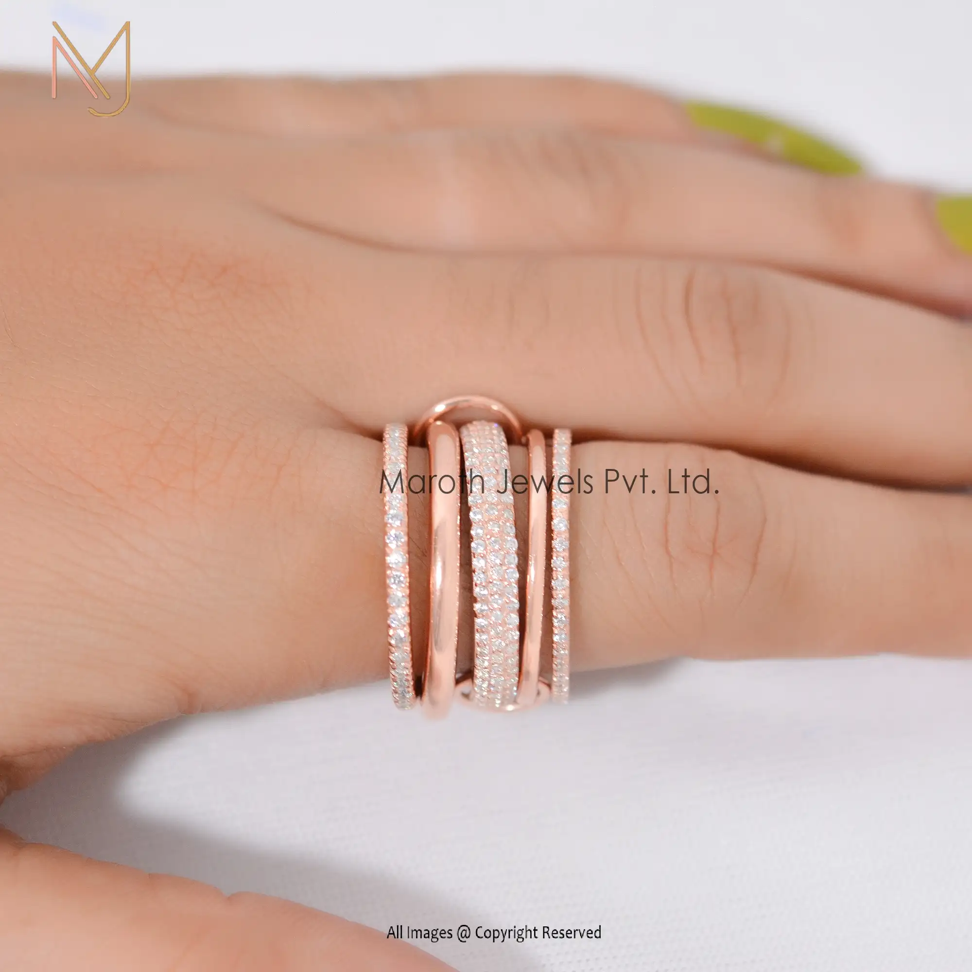 Private Label 925 Silver Rose Gold Plated Cubic Zircon Connector Ring