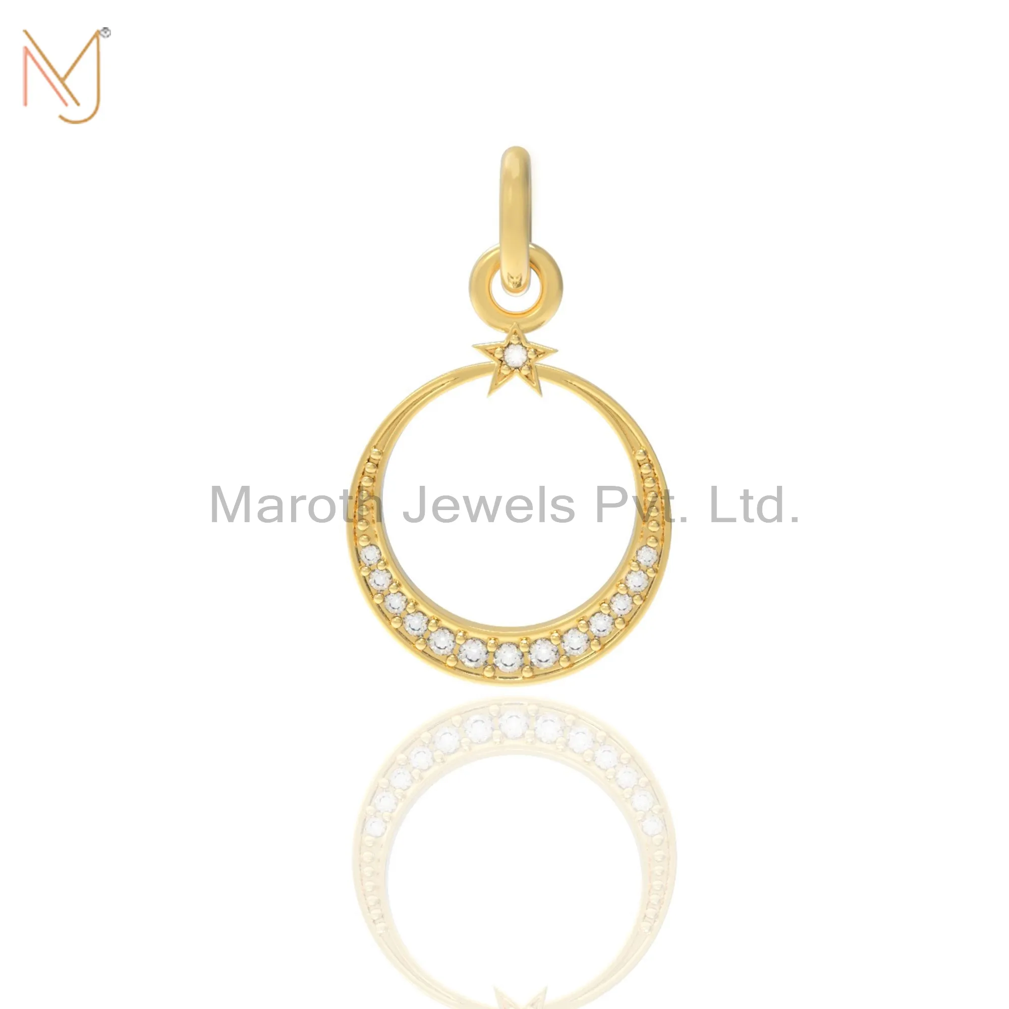 14K Yellow Gold Diamond Star Moon Pendant Jewelry Manufacturer