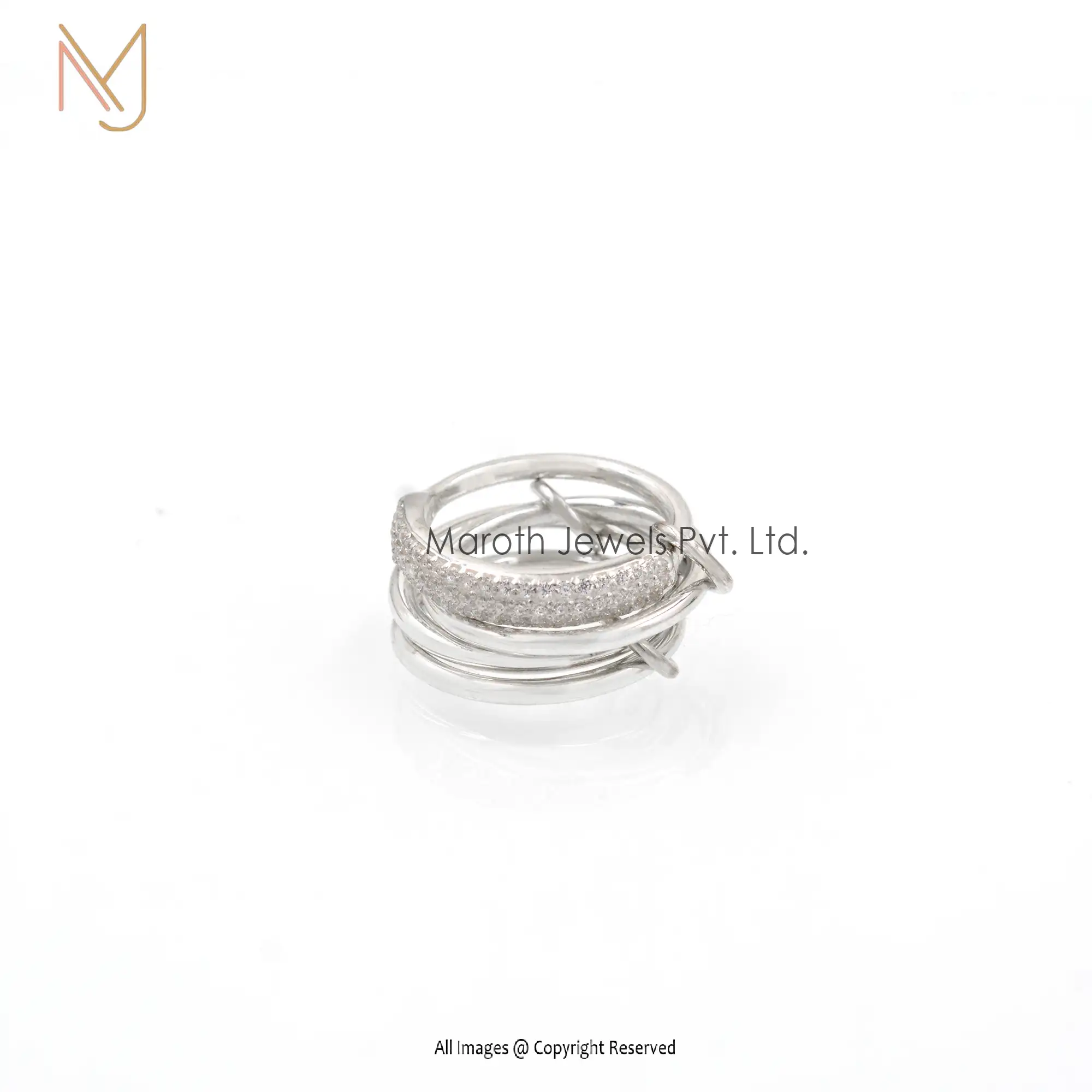 14K White Gold CZ Connector Band Ring Manufacturer