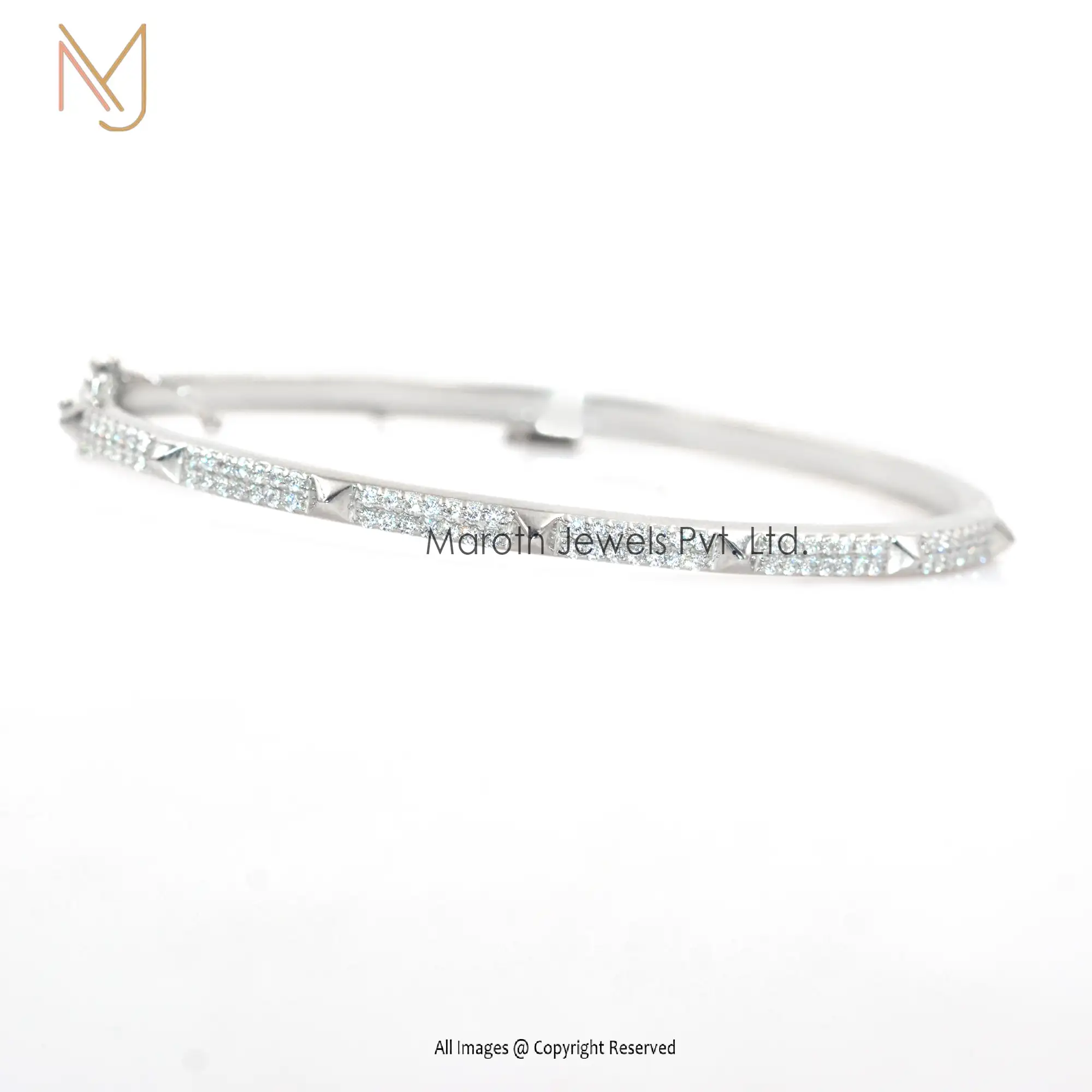 925 Silver Natural Silver CZ Gemstone Pyramid Bangle Custom Jewelry