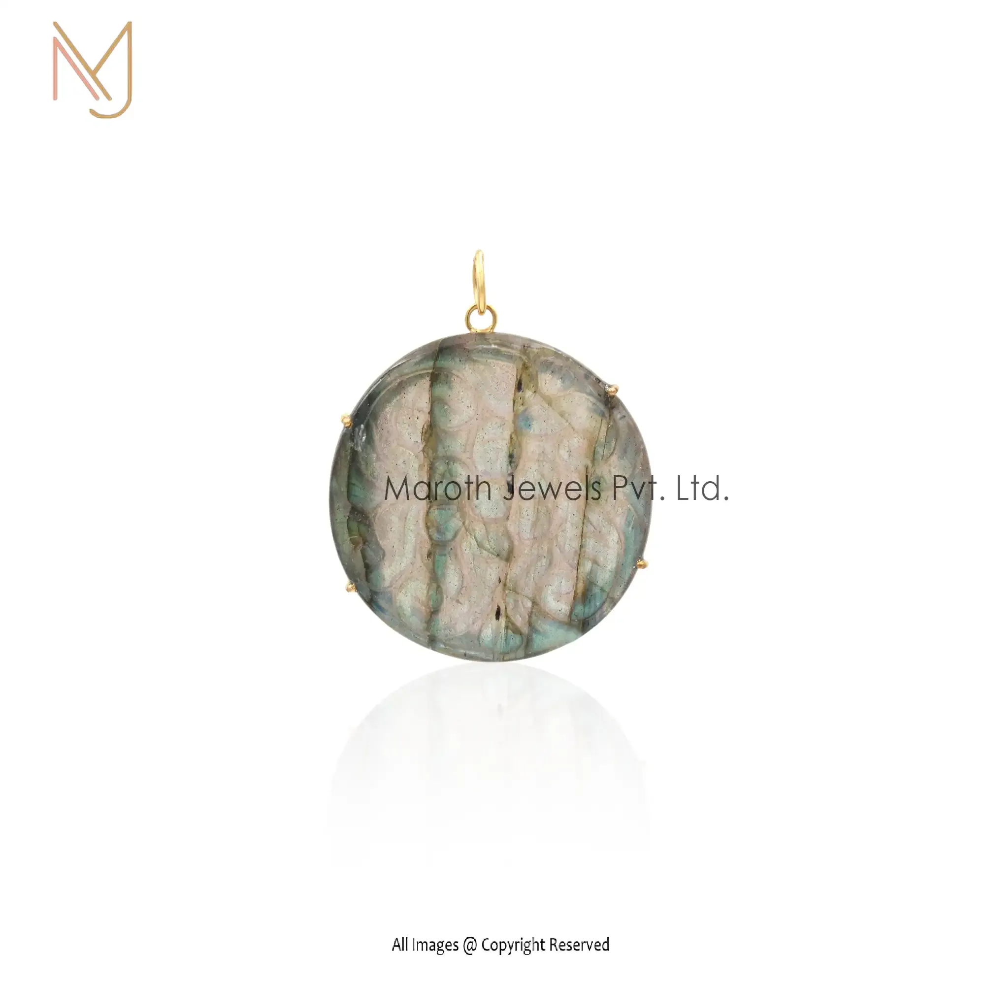 925 Silver Yellow Gold Plated Labradorite Round Pendants Manufacturer