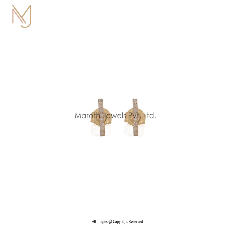 Wholesale 18K Solid Yellow Gold Diamond Bar Studs Earrings Jewelry