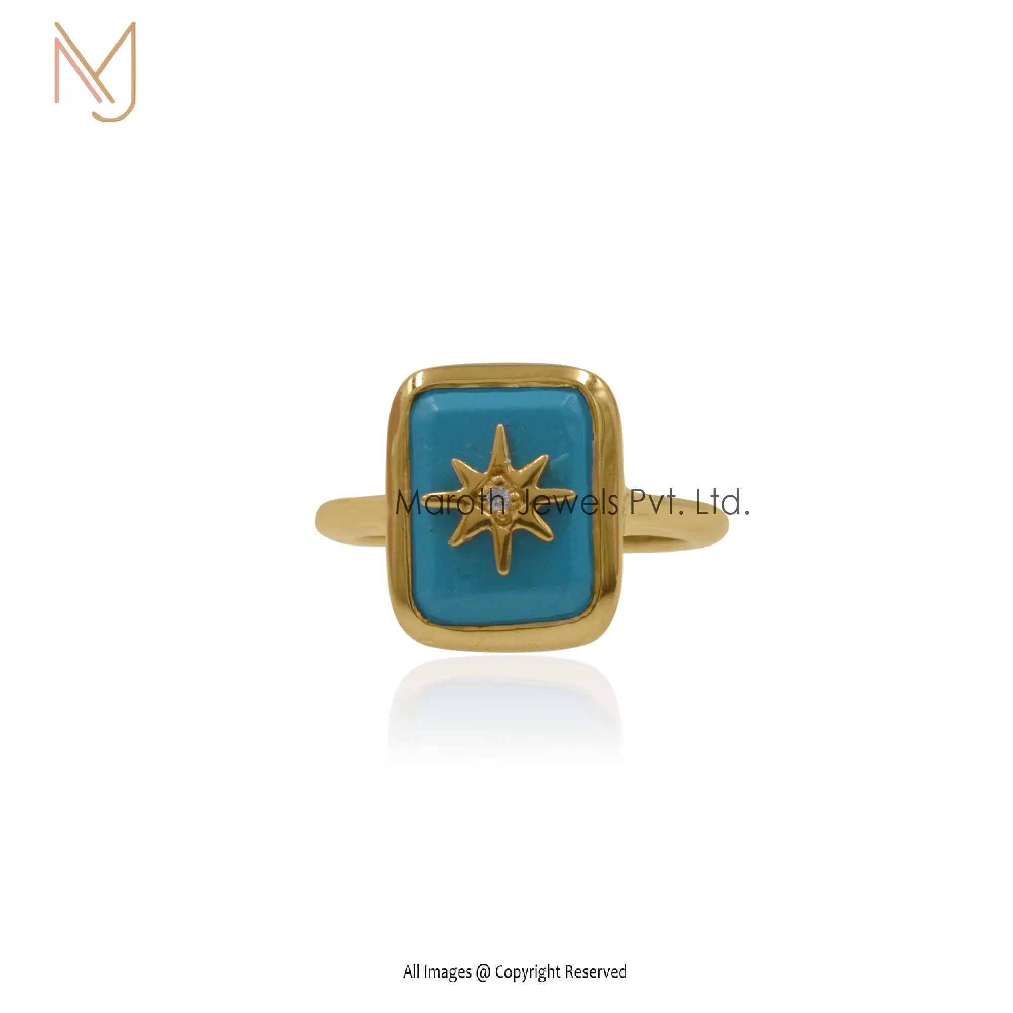 925 Silver Yellow Gold Turquoise and Moissanite Gemstone Star Ring Manufacturer