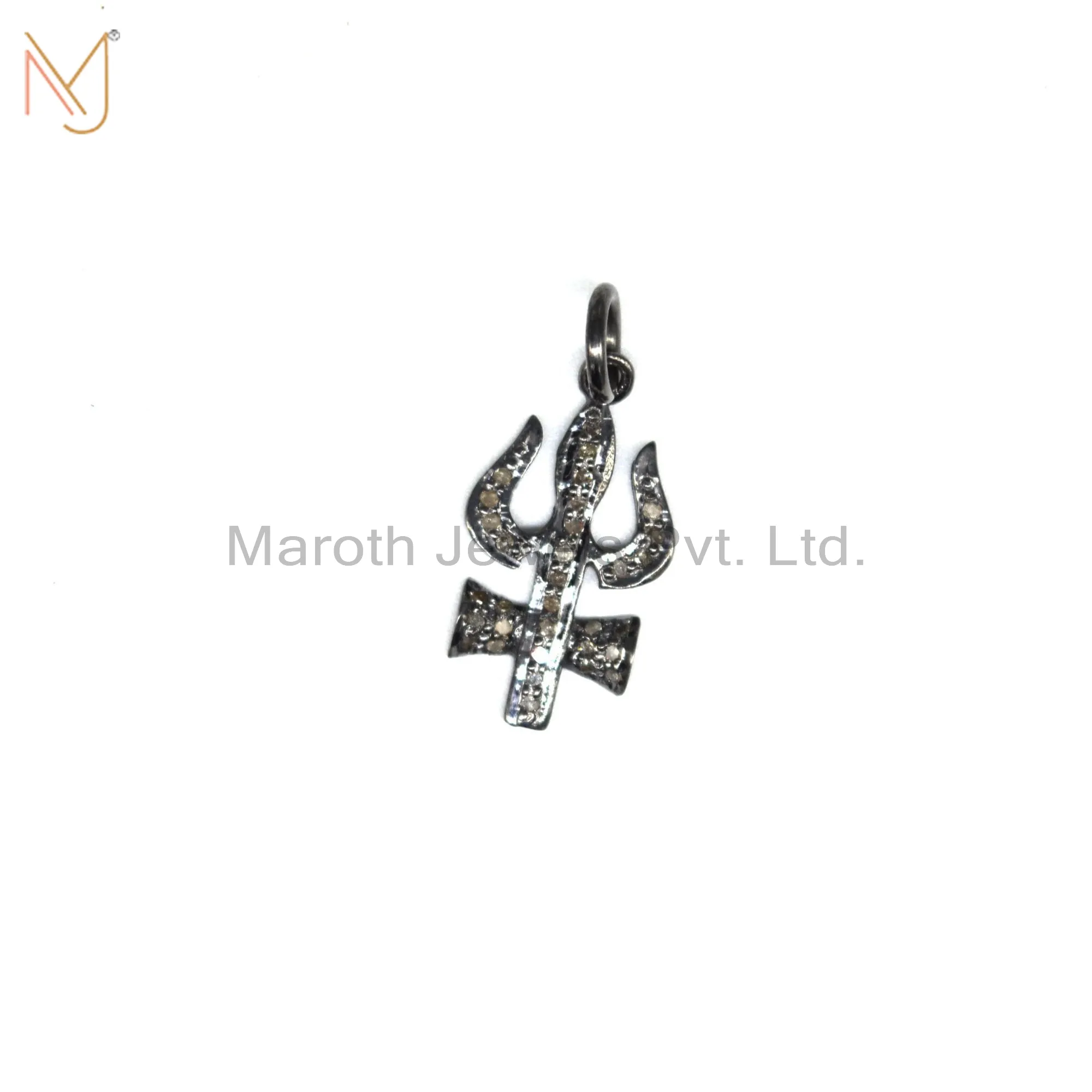 925 Silver Black Rhodium Plated Pave Diamond trishul Pendant Jewelry Supplier