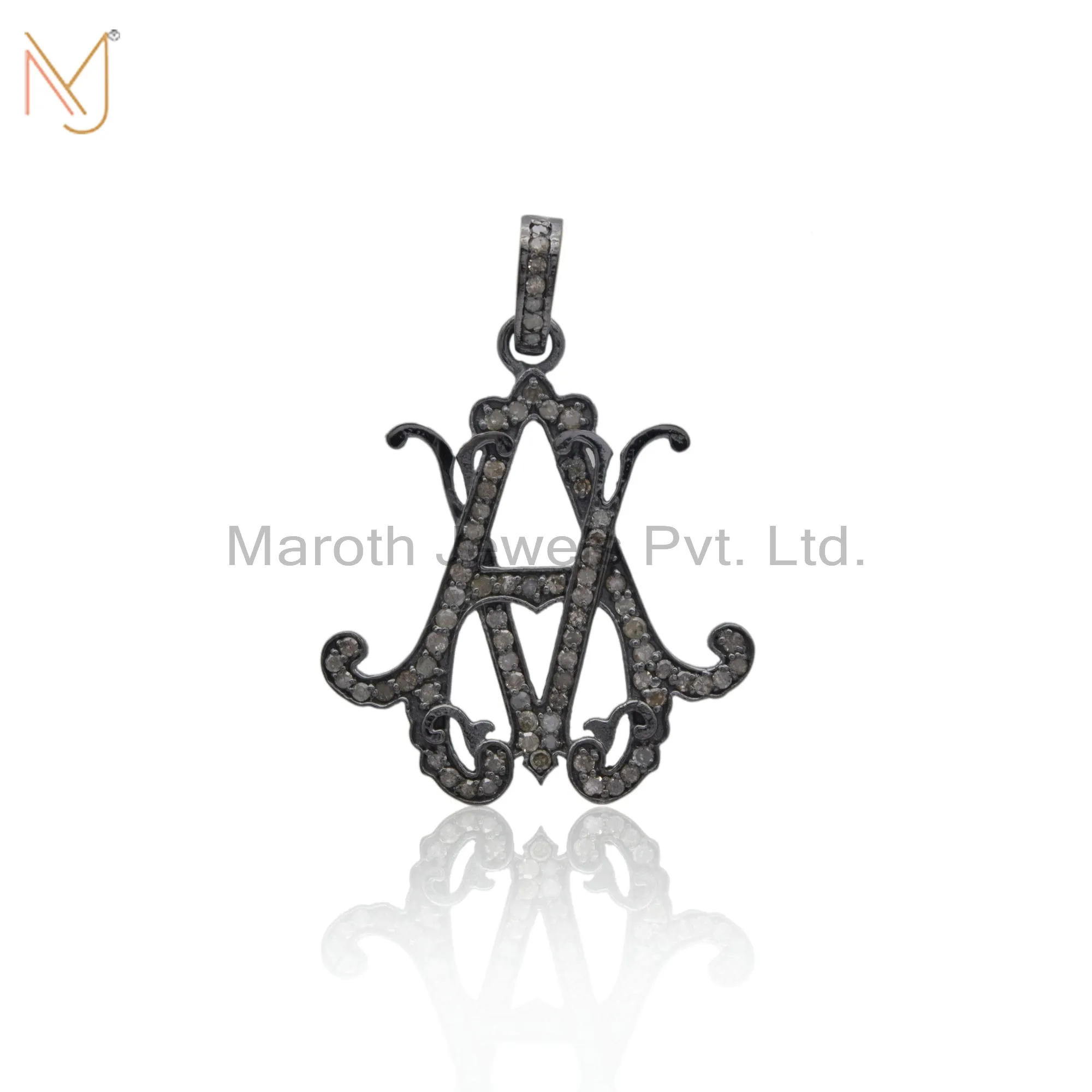 925 Silver Gold Diamond Monogram Initials Letter Handmade Pendant Jewelry Manufacturer