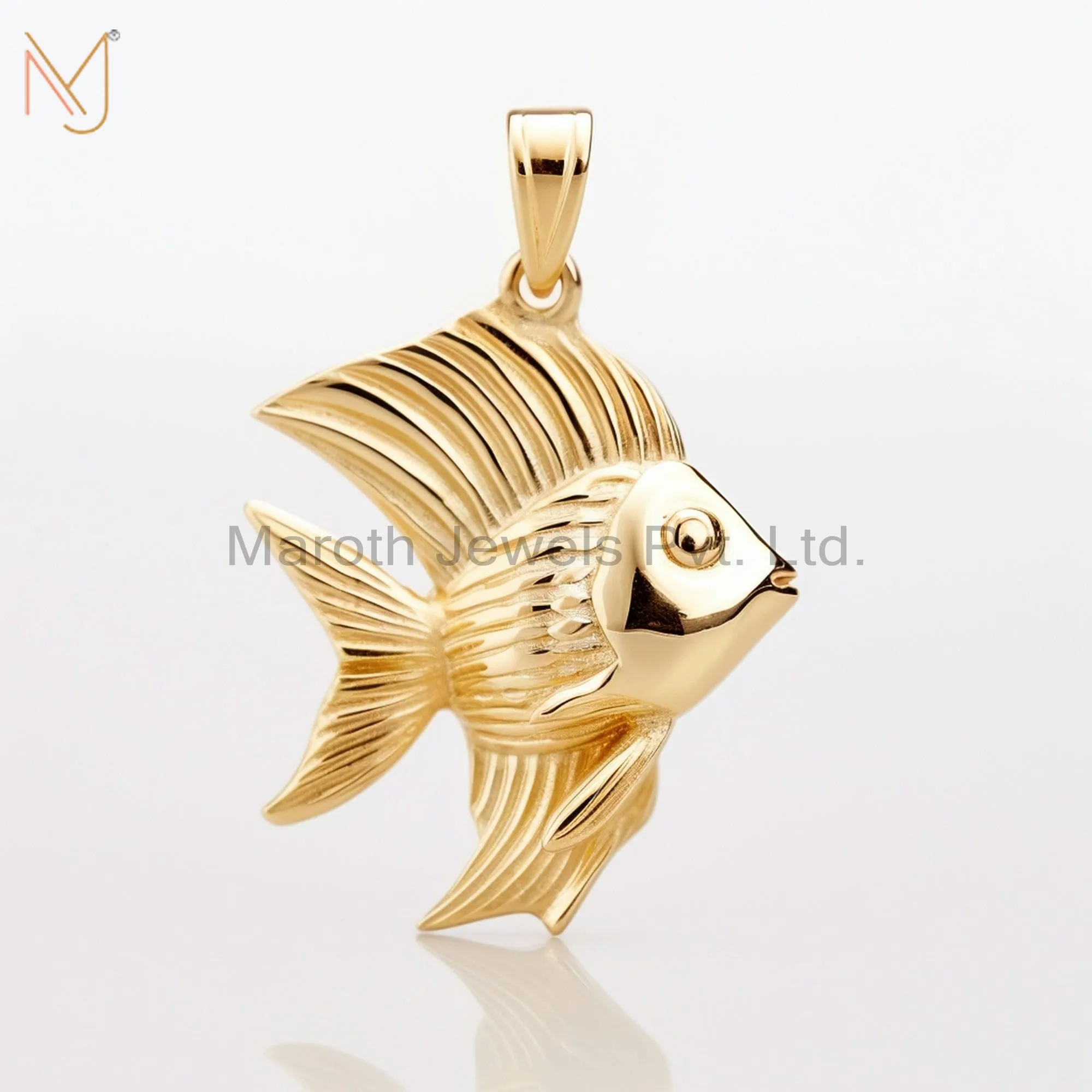 925 Sterling Silver Yellow Gold Plated Angel Fish Charm Pendant Jewelry Supplier