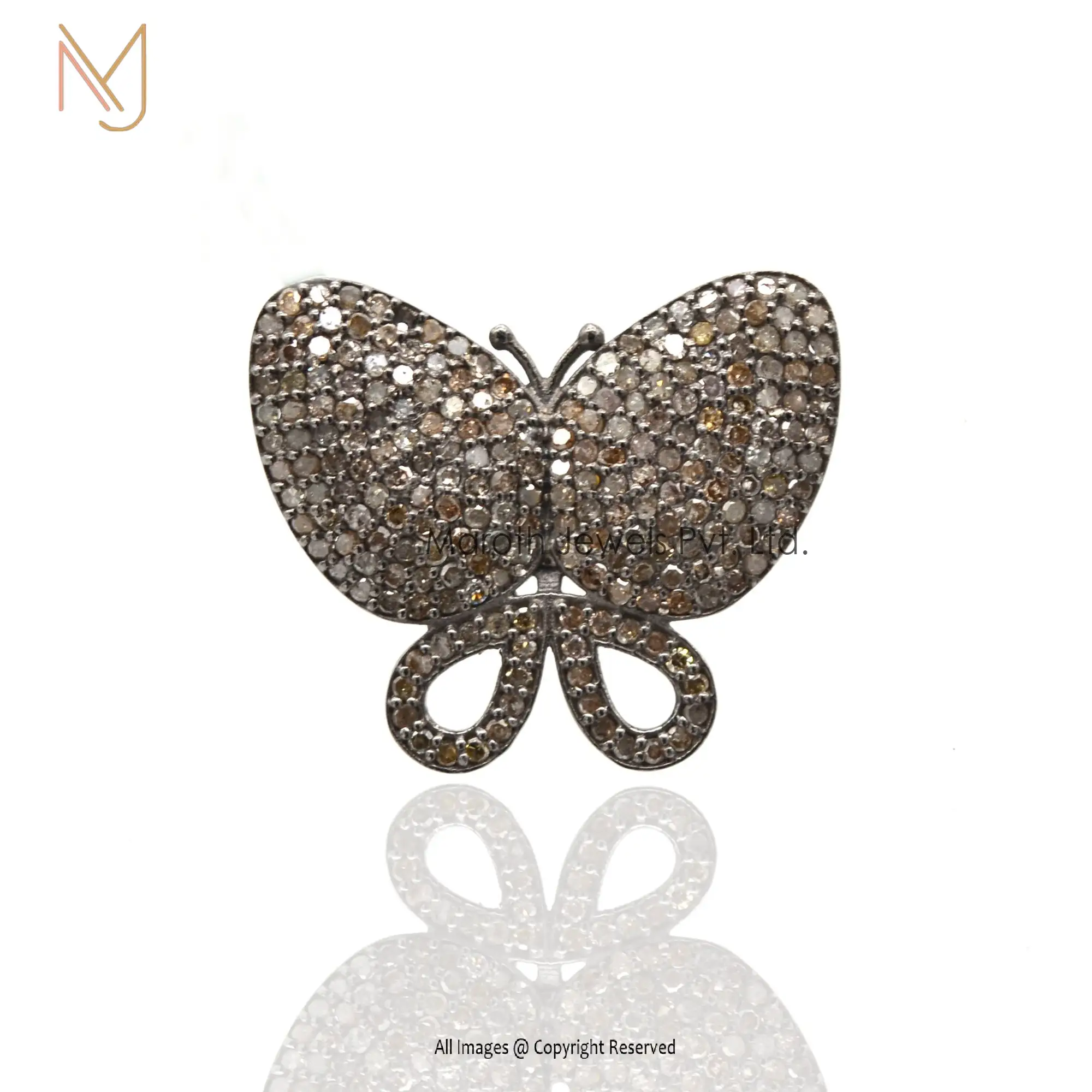 925 Silver Rhodium Pave Diamond Butterfly Pendant Designs Jewelry Manufacturer