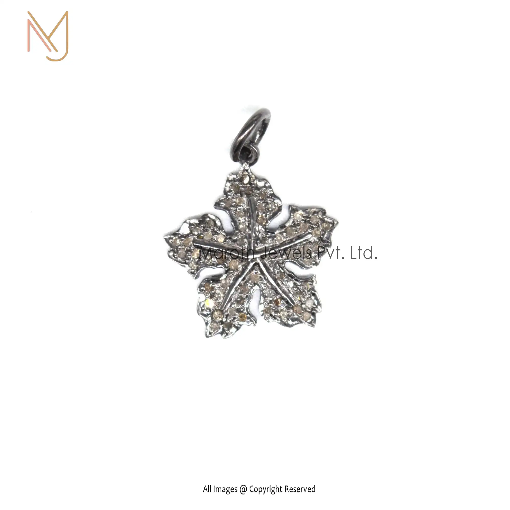 925 Silver Black Rhodium Plated Pave Diamond Flower Charms Pendant USA