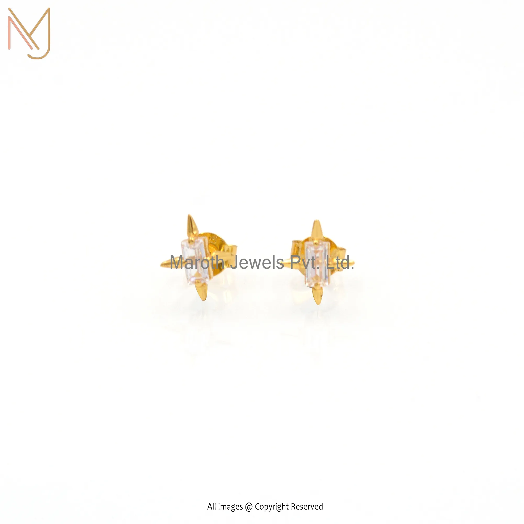 Wholesale 925 Silver Yellow Gold Plated Cubic Zircon Earrings