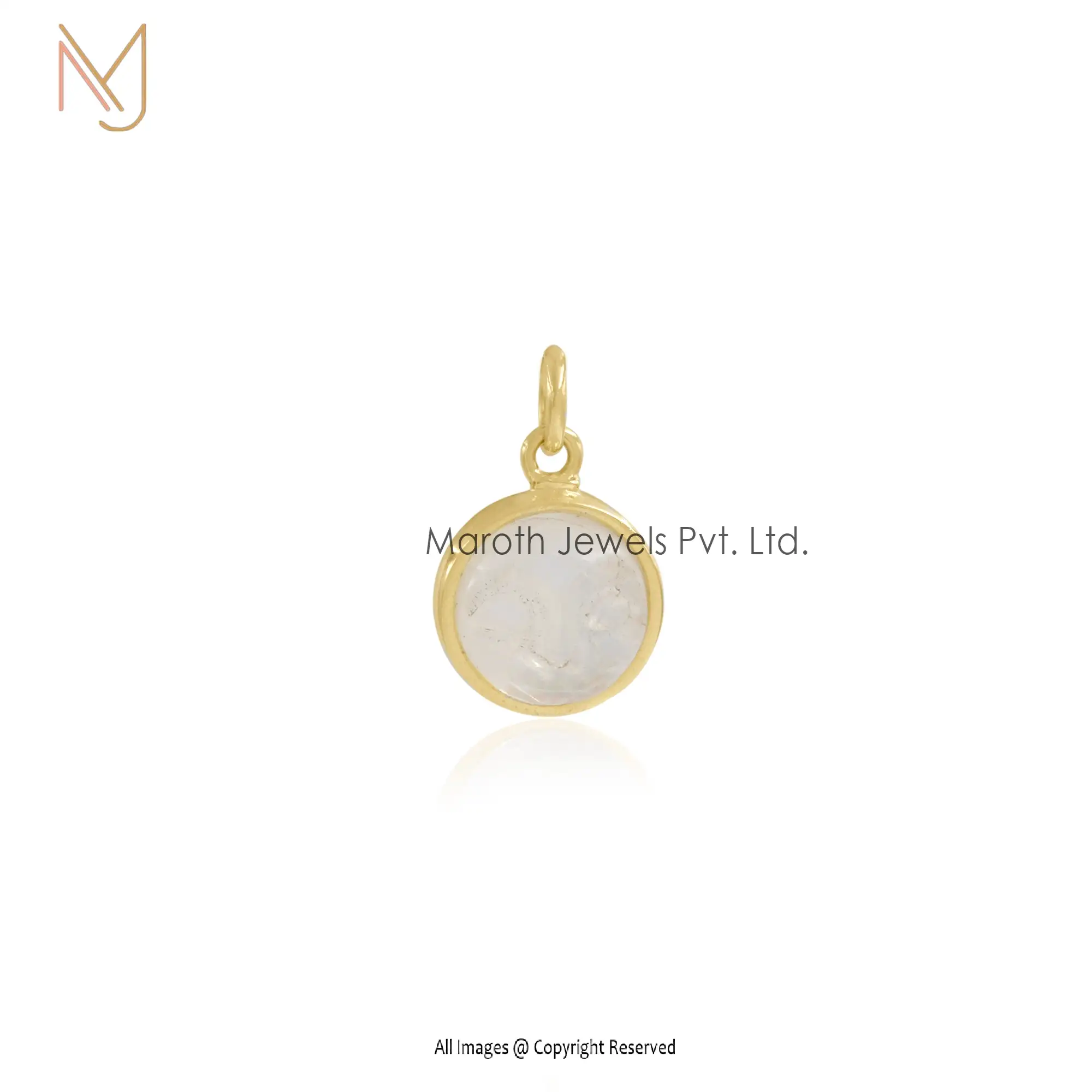 Wholesale 925 Silver Yellow Gold Moonstone Moon Disc Pendant Jewelry