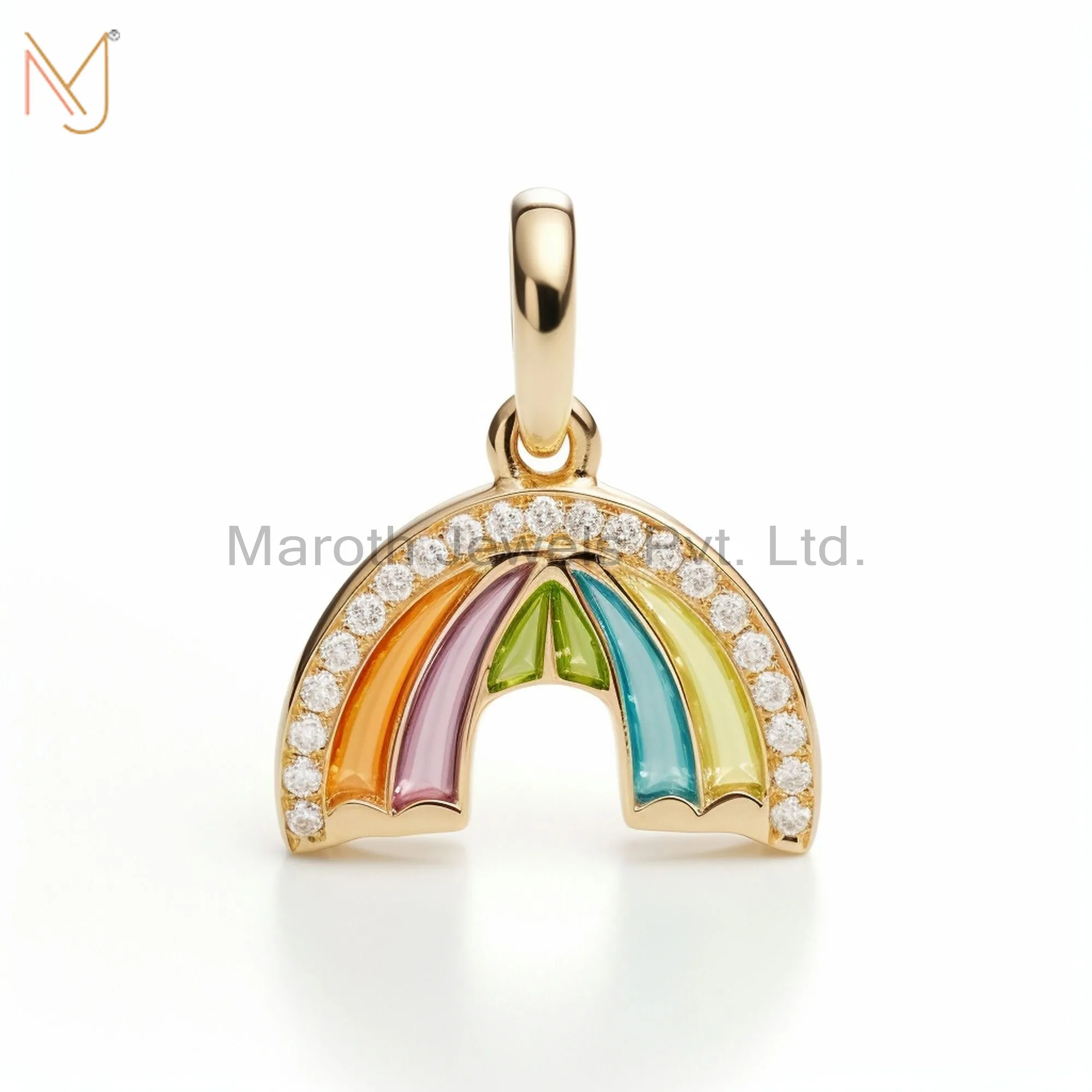 925 Sterling Silver Yellow Gold Plated Moissanite Rainbow Enamel Design Coconet Pendant Jewelry USA