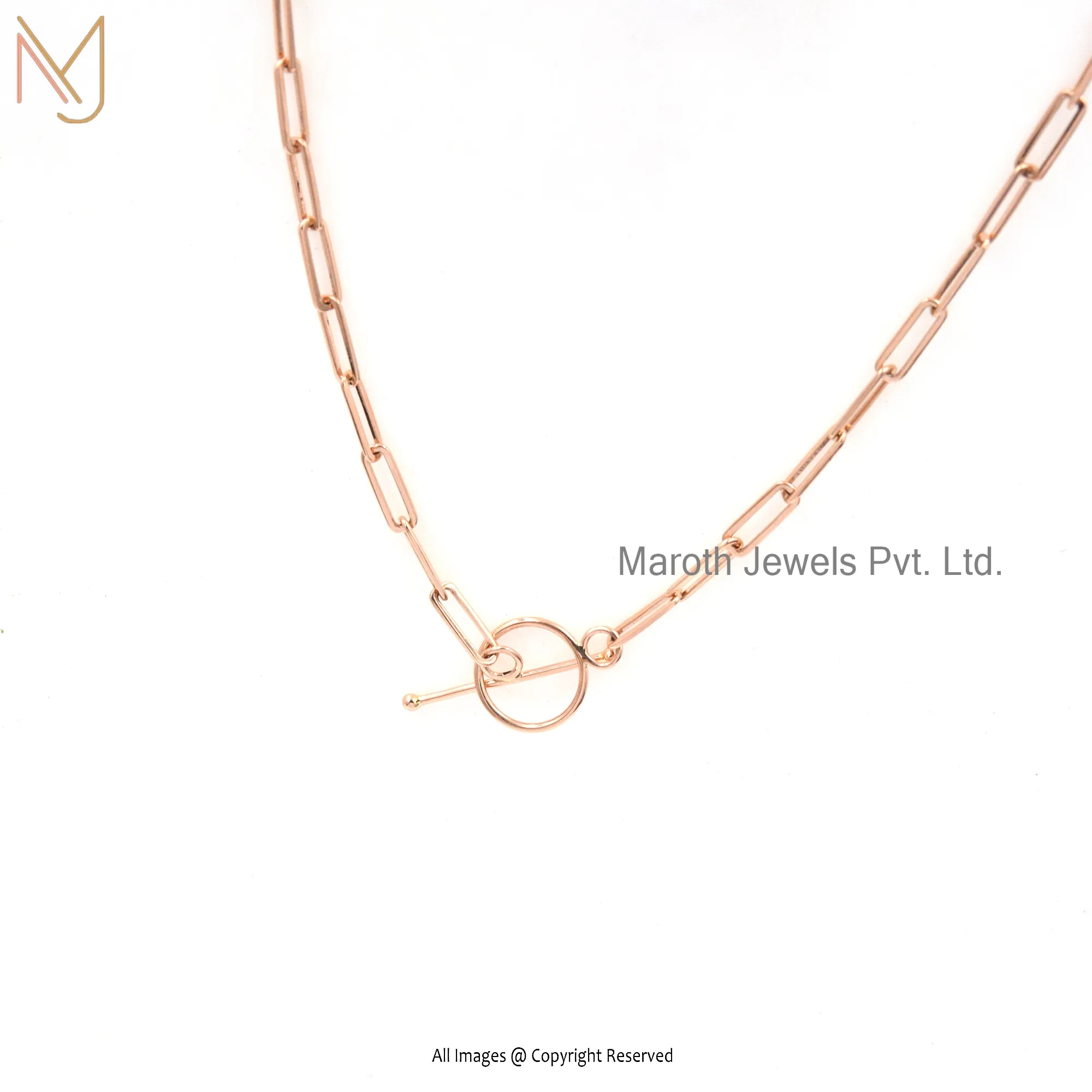 Private Label 9K Rose Gold Paperclip Chain With 9K Rose Gold Toggle Clasp