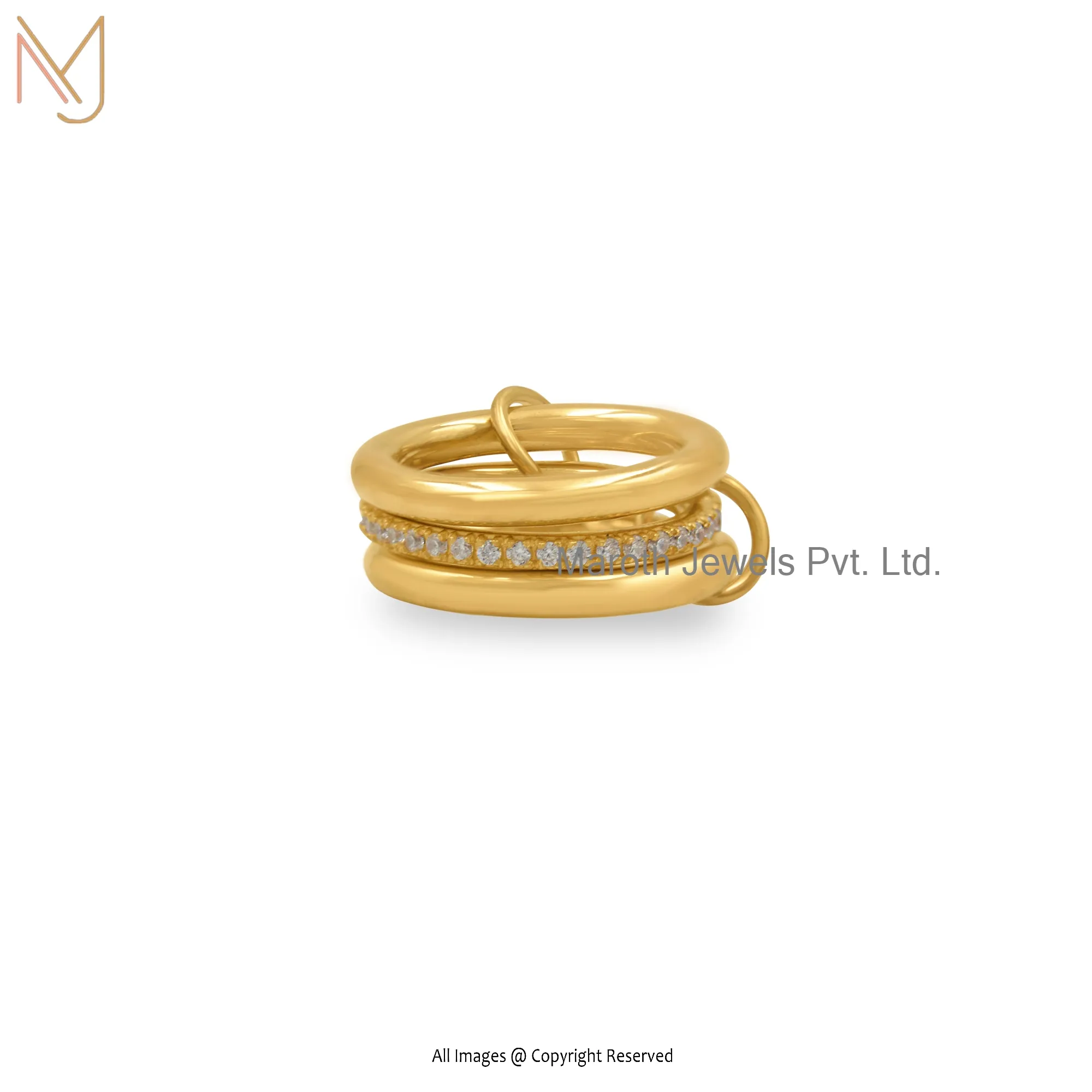 14K Yellow Gold Cubic Zircon Link Band Ring Jewelry Supplier