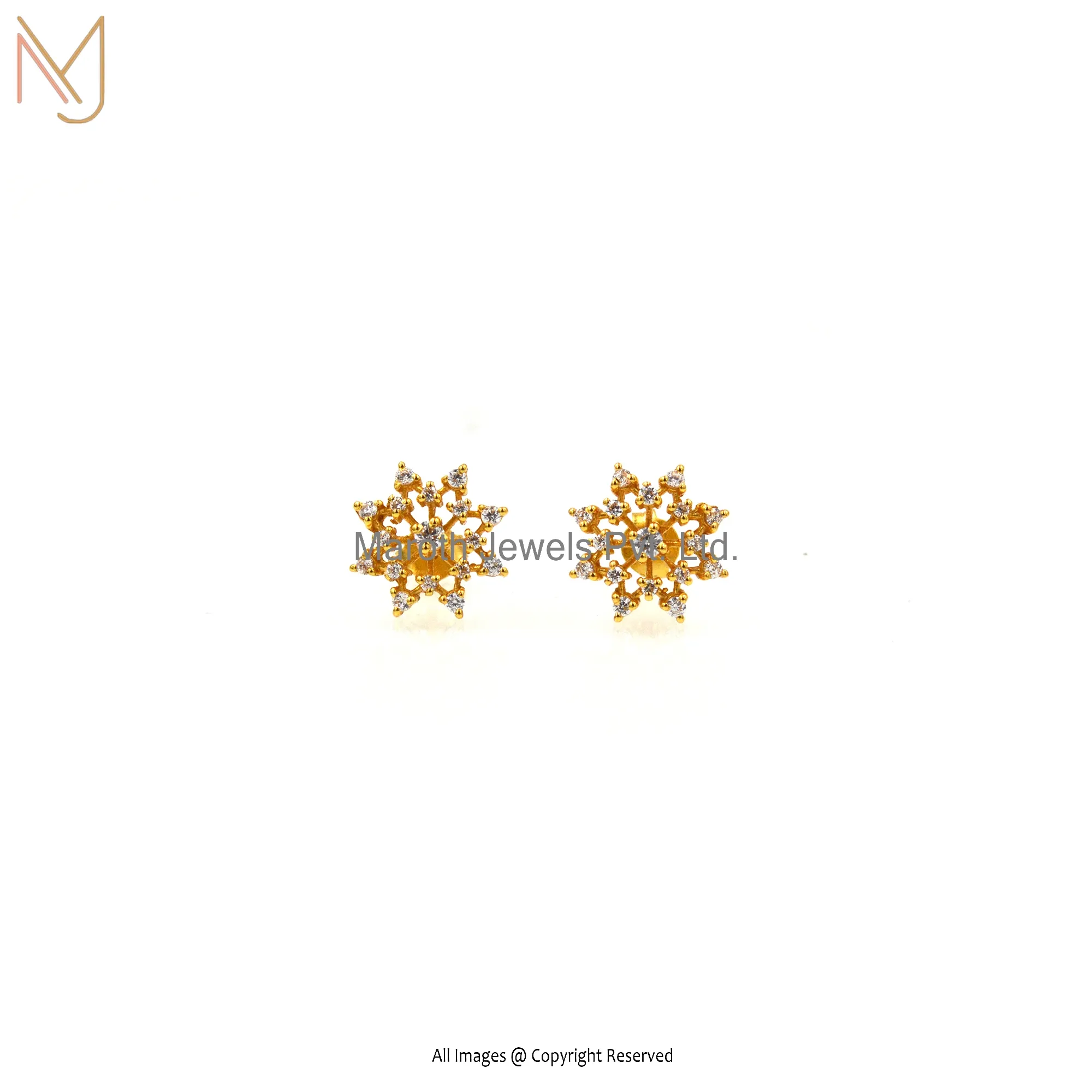 925 Silver Yellow Gold Plated Cubic Zircon Earrings Manufacturer