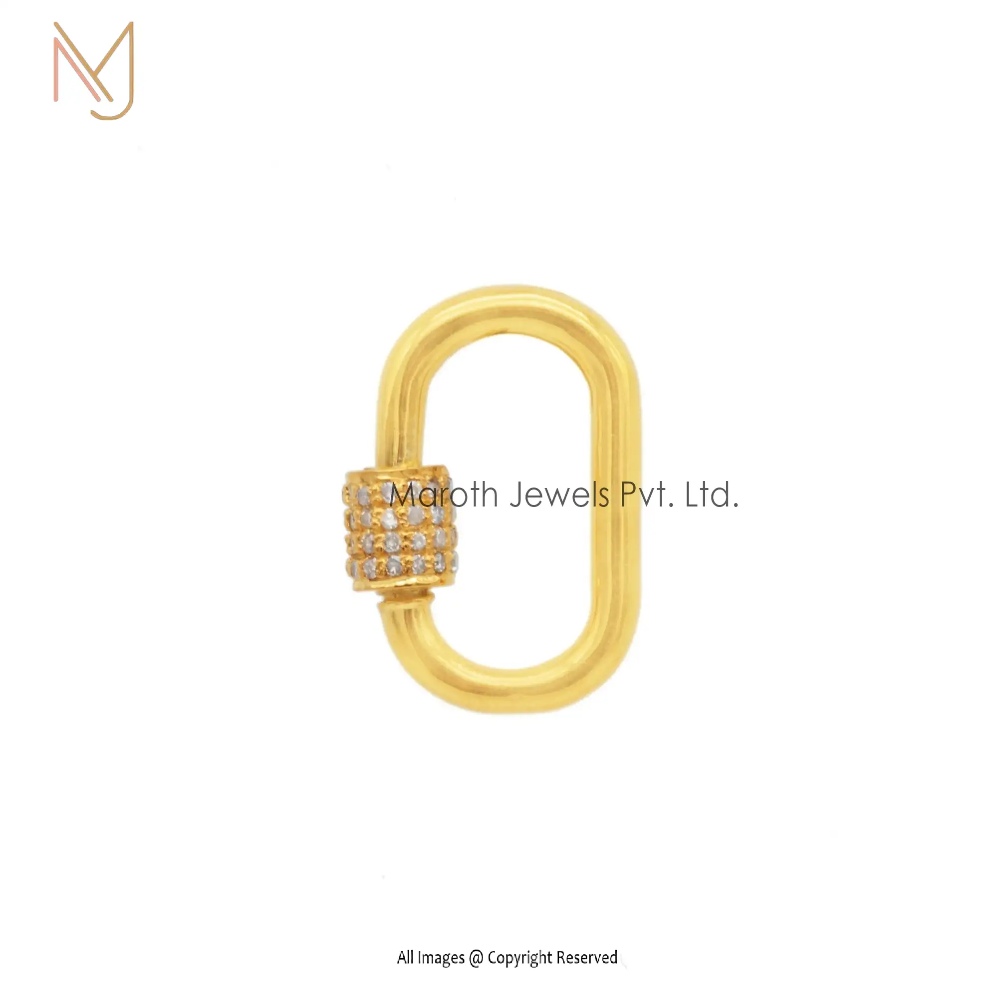 14K Solid Yellow Gold Pave Diamond Carabiner Baby Findings Lock Manufacturer