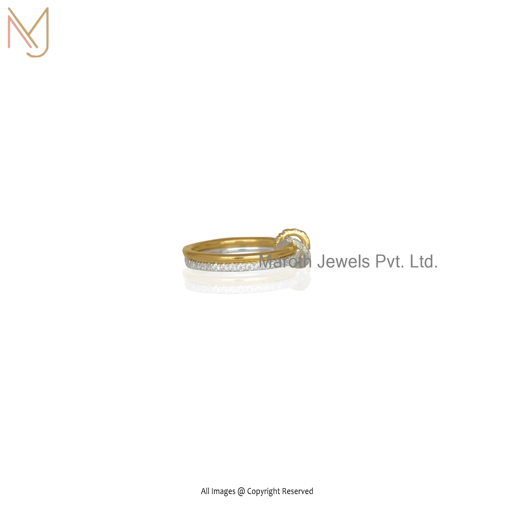 Private Label 14K Yellow Gold White CZ Connector Link Ring