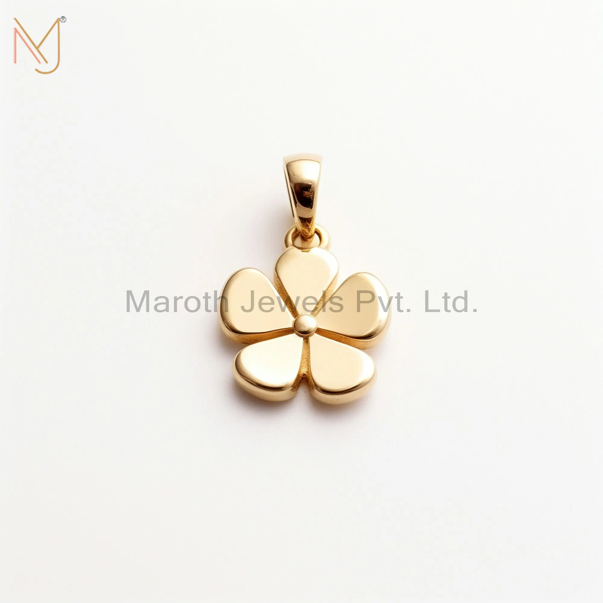 925 Sterling Silver Yellow Gold Plated Clover Design Charm Pendant Jewelry Manufacturer