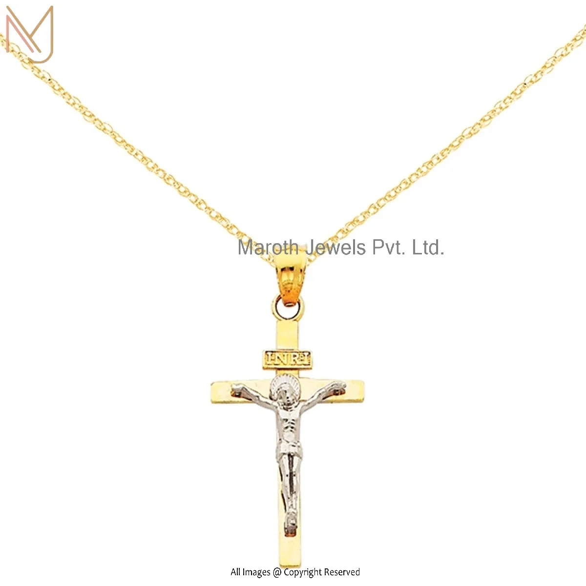 925 Silver Two-Tone INRI Crucifix Pendant With Cable Rope Chain By Versil Necklace Manufacturer