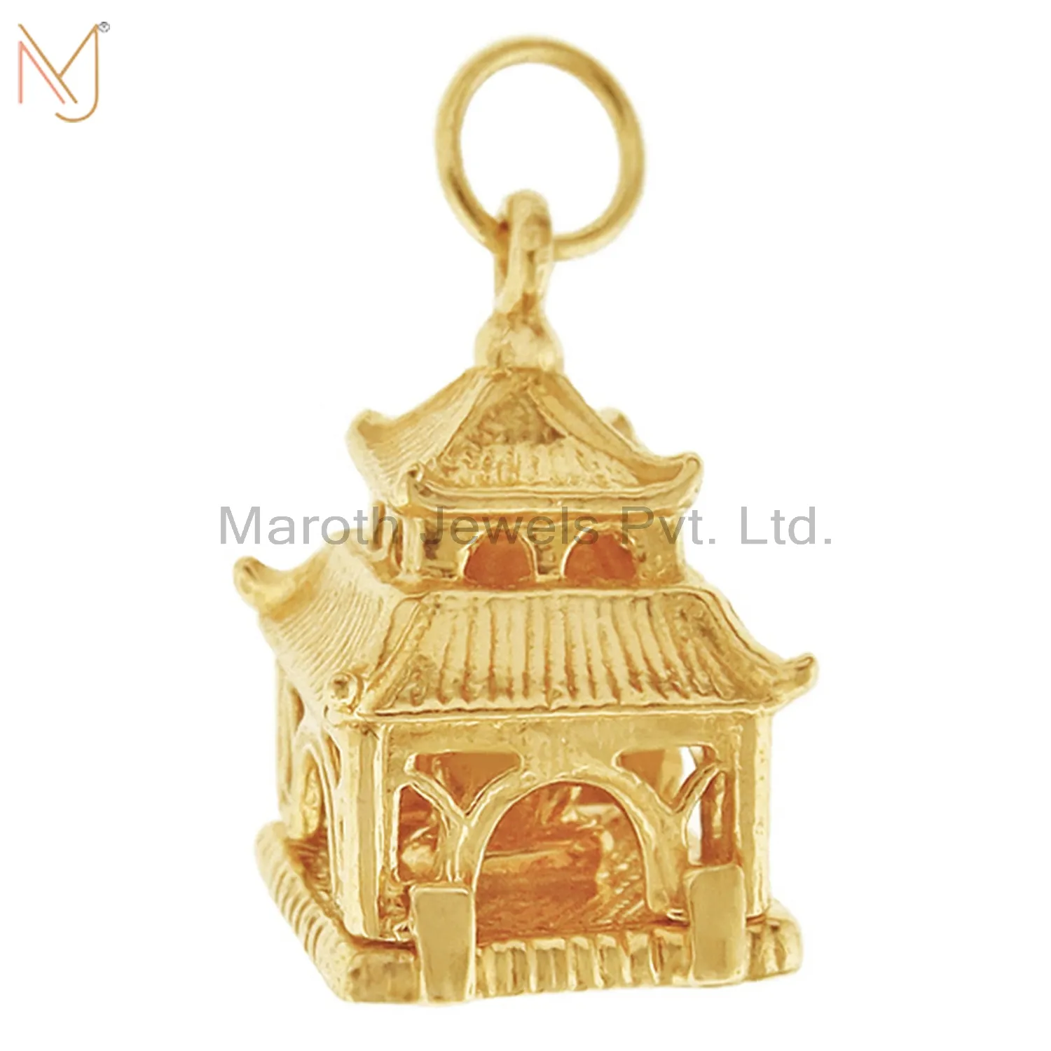 925 Silver Gold Plated Asian Pagoda Charms Pendant Engravable Jewelry Manufacturer