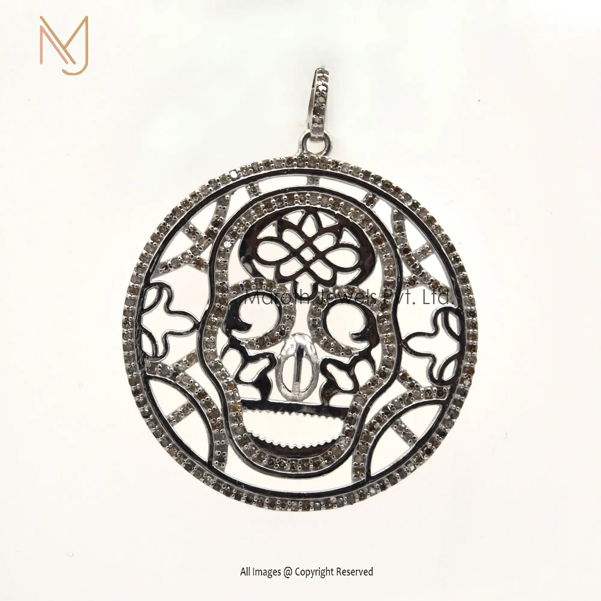 925 Silver Natural Silver Plated Pave Diamond Skull Pendant Jewelry Manufacturer