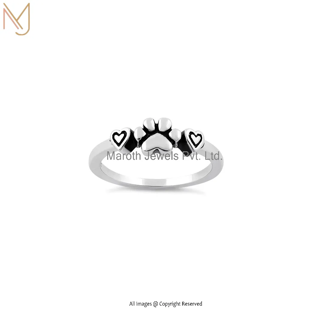 925 Sterling Silver Pet Love Paw & Hearts Ring Manufacturer