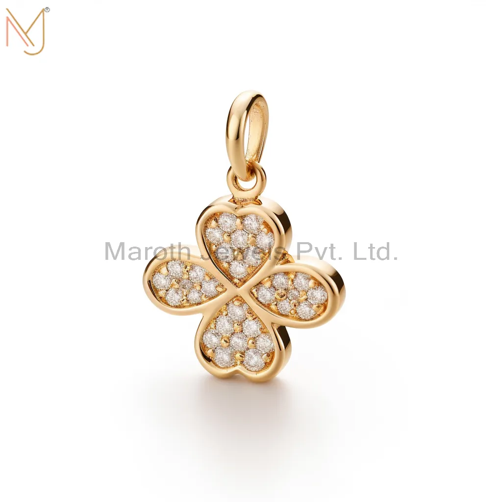 925 Sterling Silver Yellow Gold Plated Moissanite Clover Design Pendant Jewelry Manuacturer