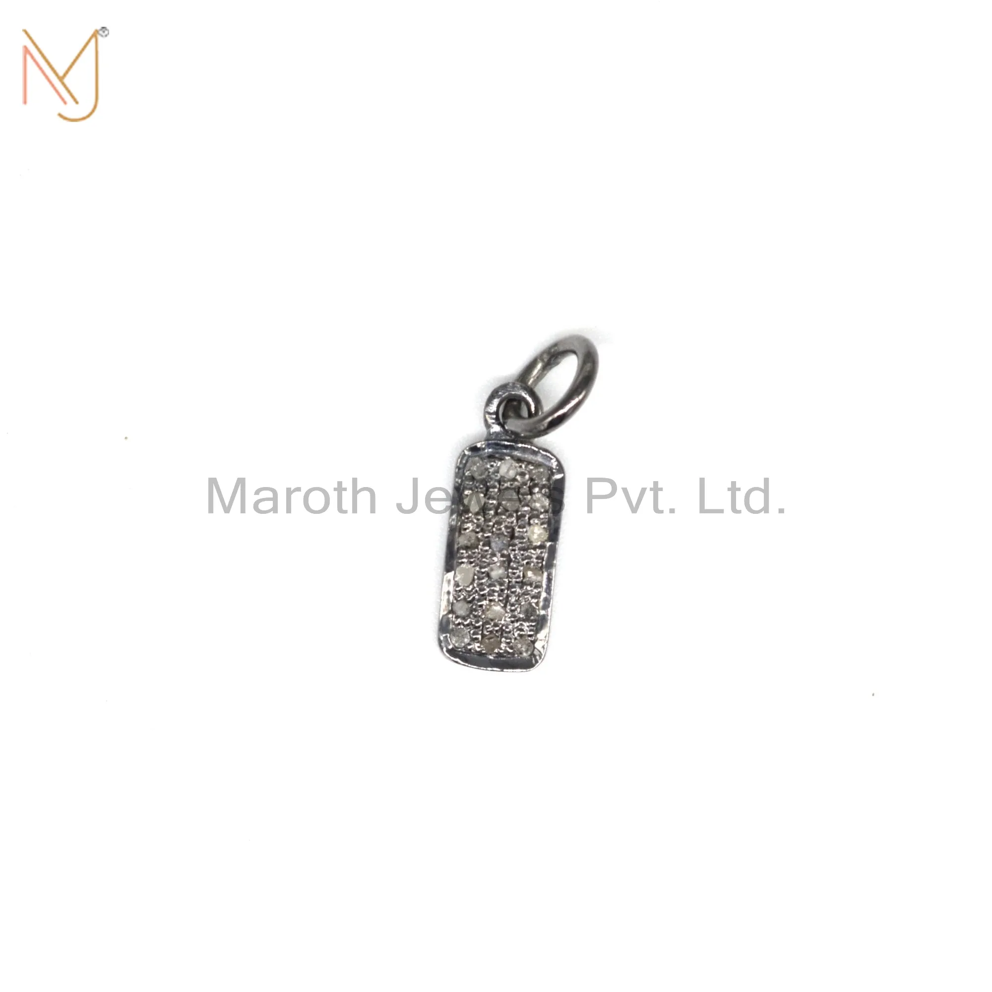 925 Silver Black Rhodium Plated Pave Diamond Dog Tag Charm Pendant Jewelry USA