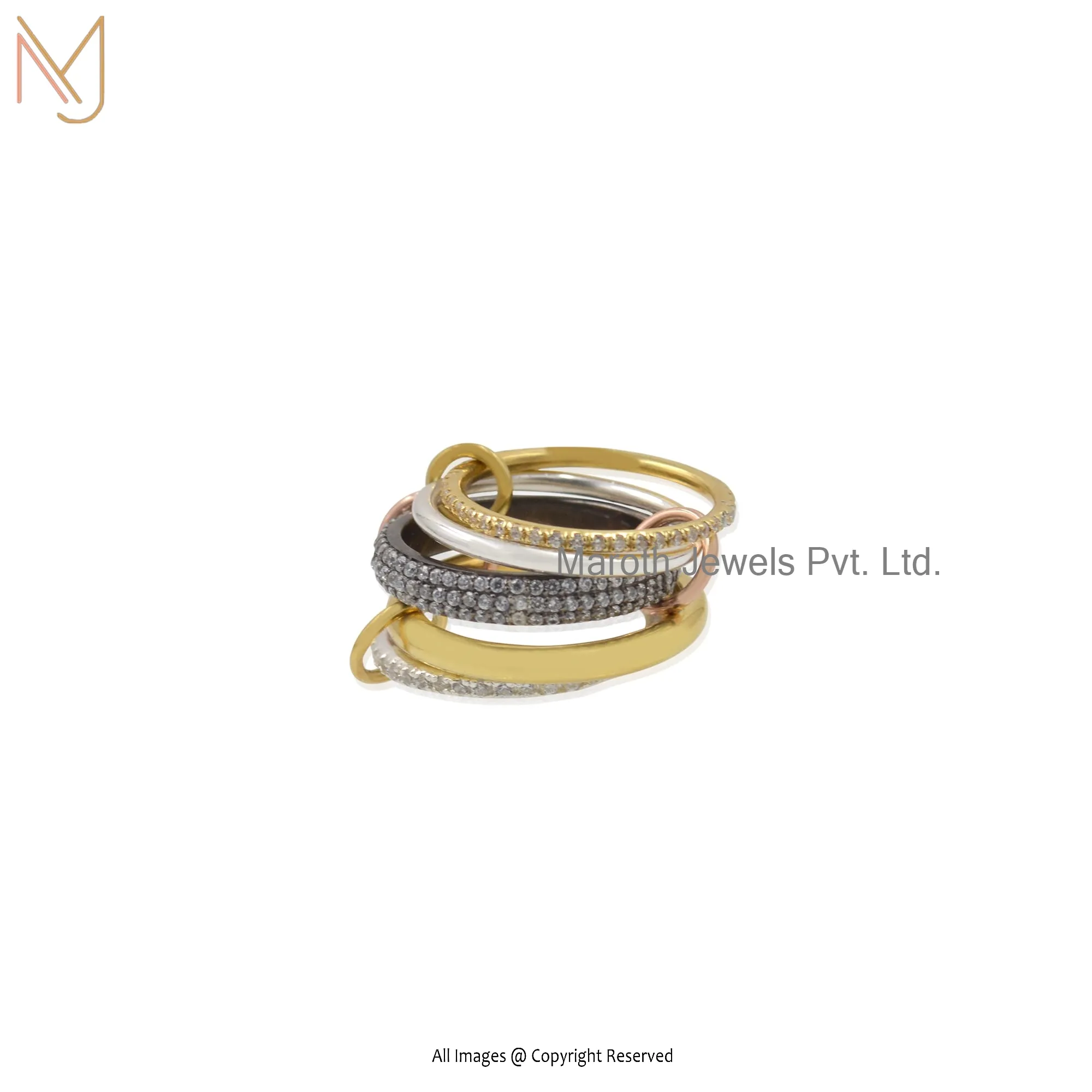 925 Silver Multi-Link CZ Band Connected Ring Manufacturer