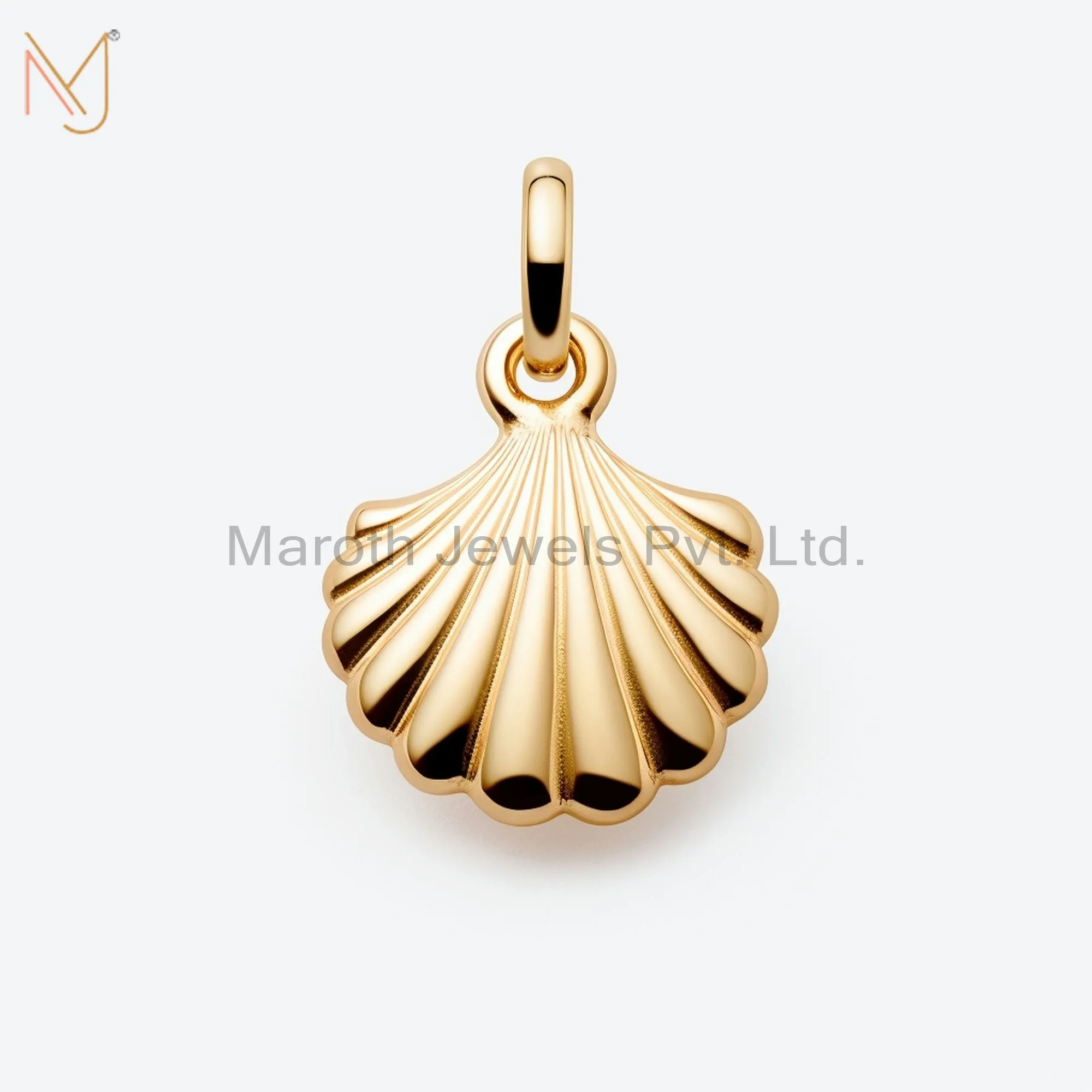 925 Sterling Silver Yellow Gold Plated Calico Scallop Shells Charm Pendant Jewelry Supplier