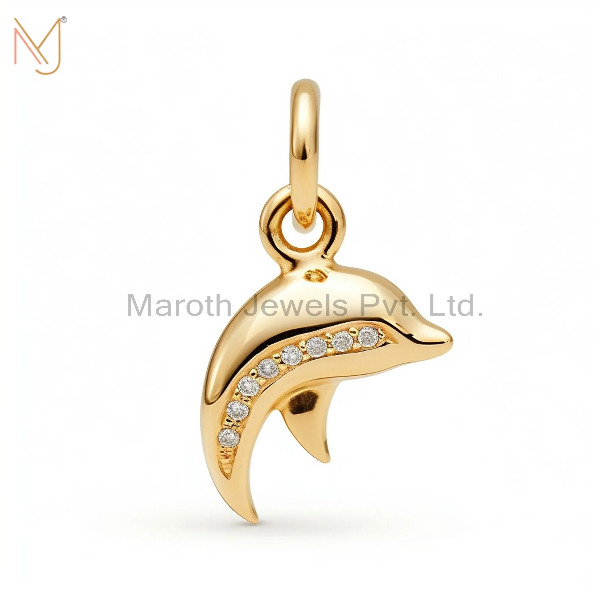 Wholesale 925 Sterling Silver Yellow Gold Plated Moissanite Dolphin Charm Fish Pendant Jewelry