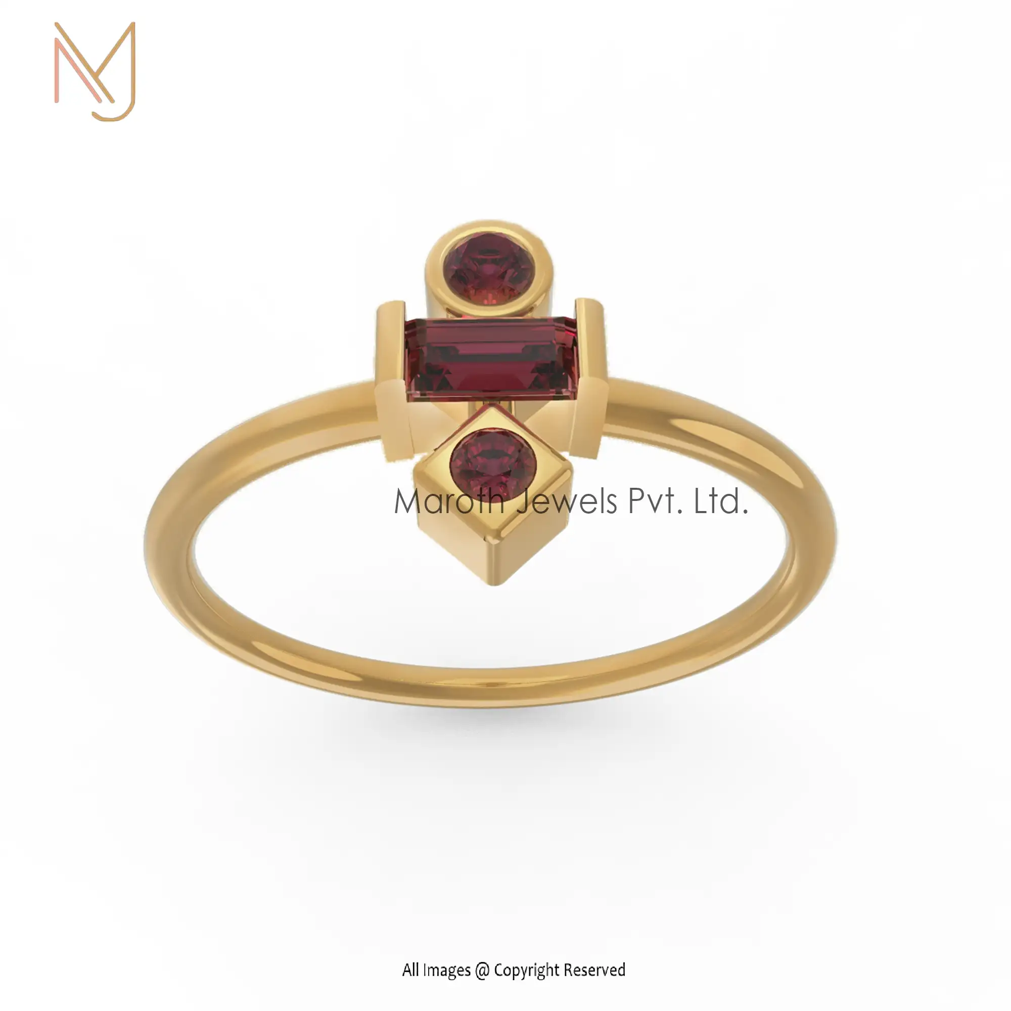 14K Yellow Gold Baguettes Ruby Gemstone Ring Jewelry Manufacturer