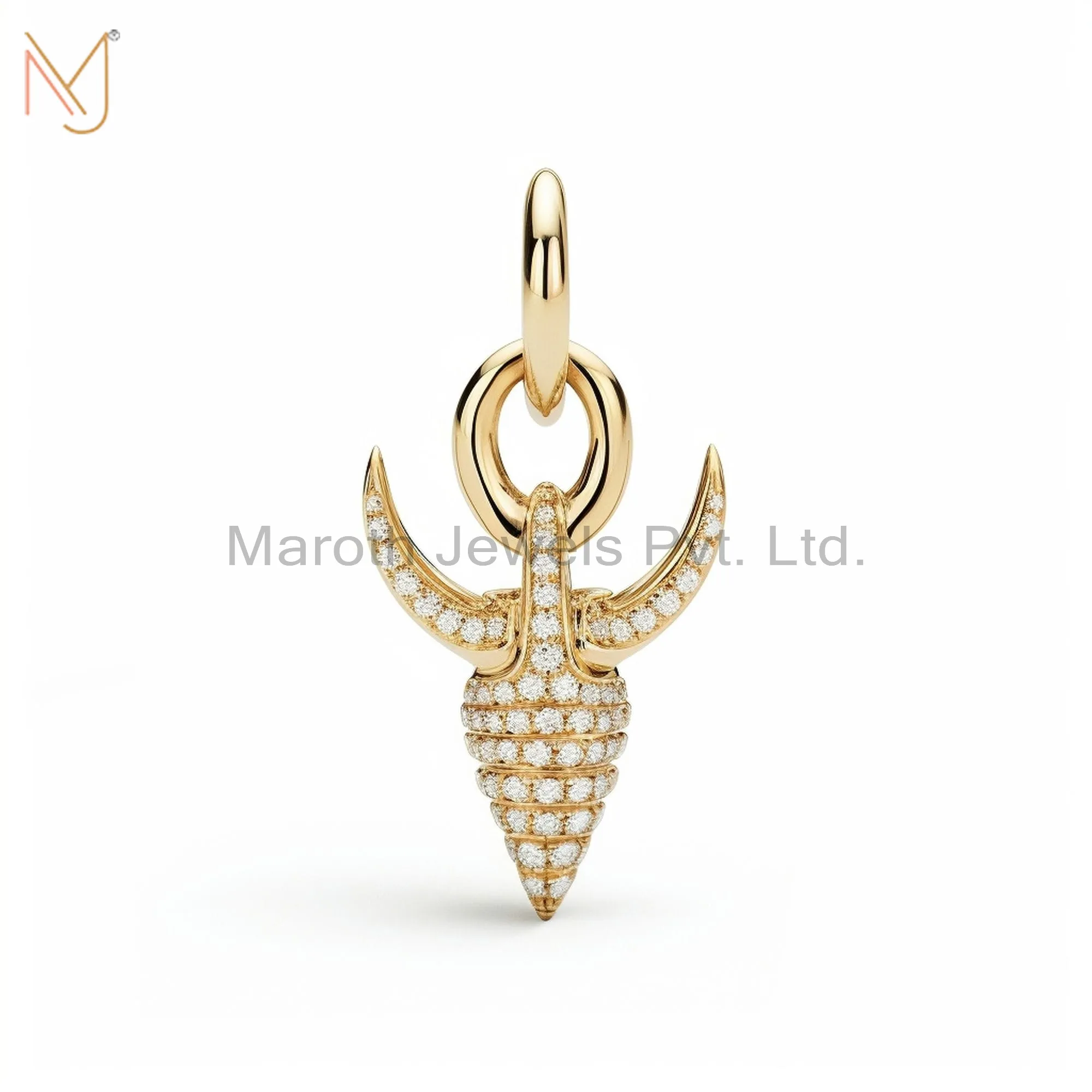 Private Lable 925 Sterling Silver Yellow Gold Plated Moissanite Small Rams Horn Charm Pendant Jewelry