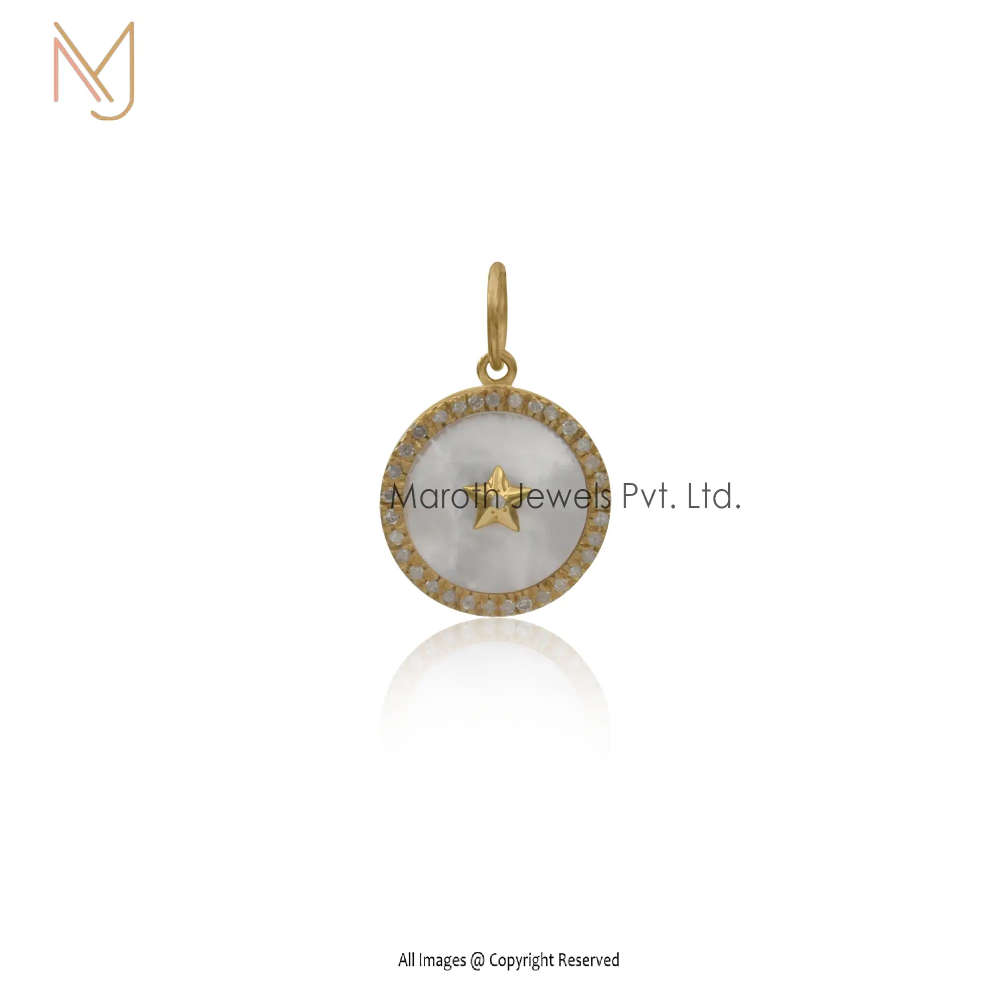 925 Silver Yellow Gold Plated Round Disc Star Pendant Jewely Supplier