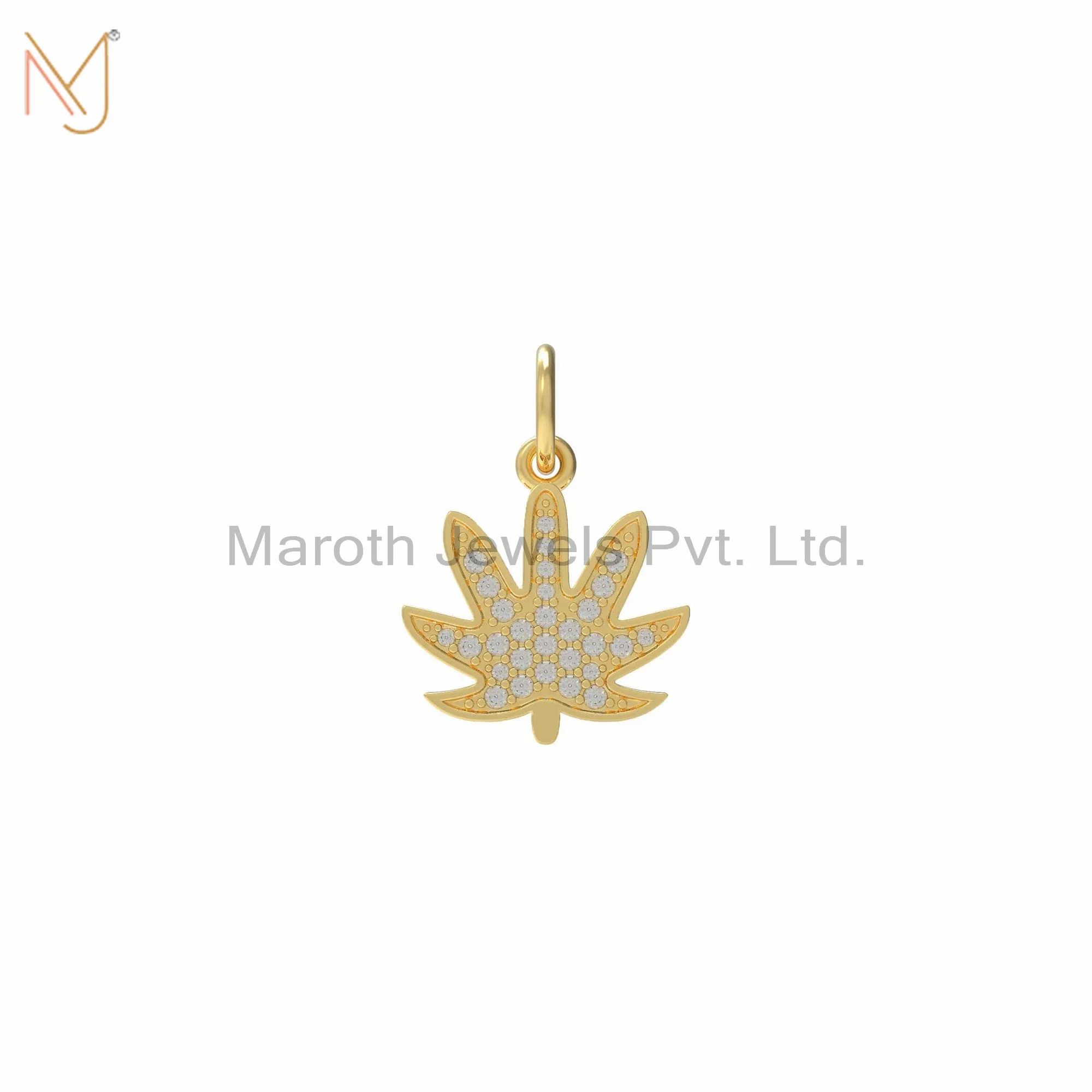 14K Yellow Gold Plated Diamond Leaf Pendant Jewelry Manufacturer