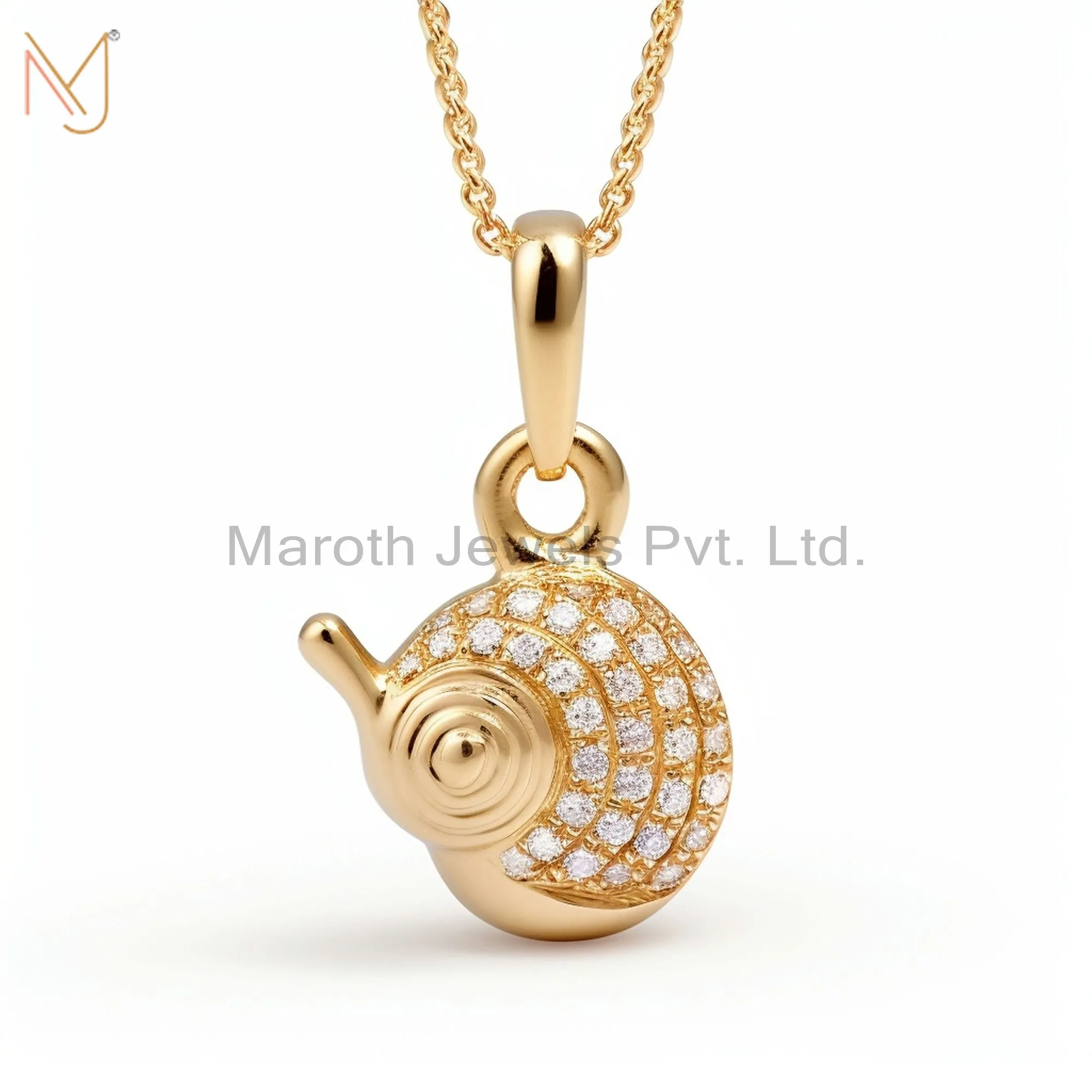 Wholesale 925 Sterling Silver Yellow Gold Plated Moissanite Snail Charm Pendant Jewelry