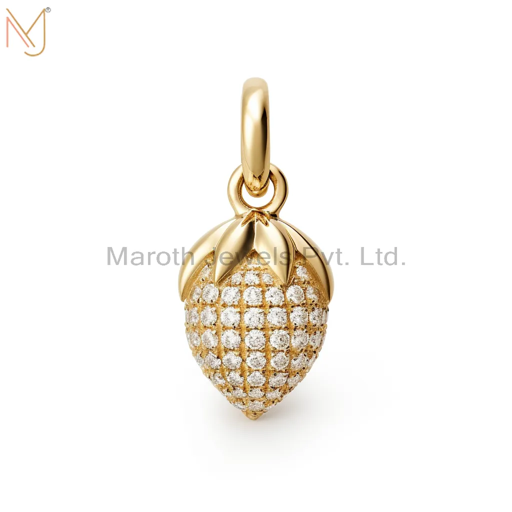 Private Lable 925 Sterling Silver Yellow Gold Moissanite Plain Gold Pave Diamond Small Pineapple Pendant Jewelry