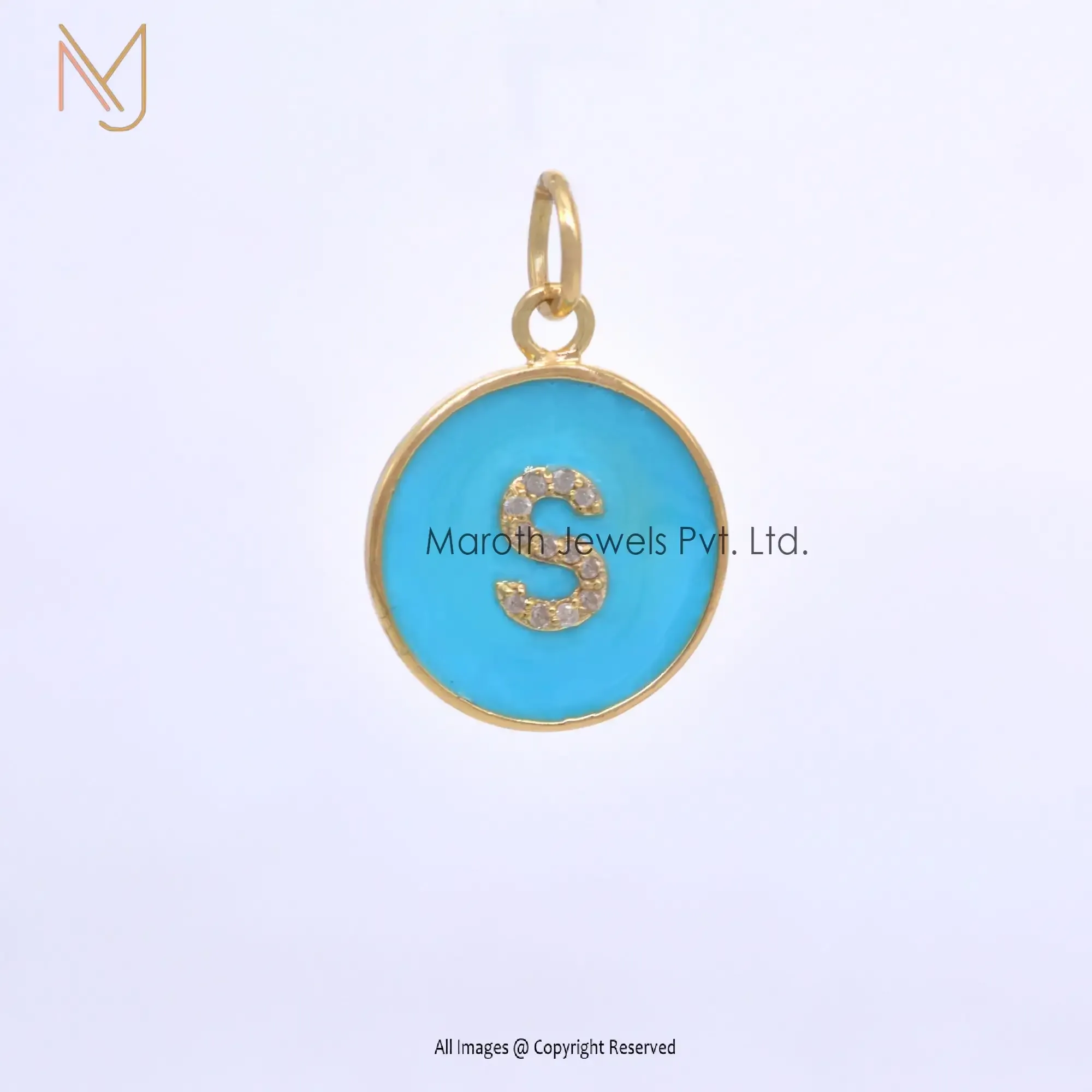 Private Lable 925 Silver Yellow Gold Plated Turquoise Enamel & Moiissanite Initials Pendant Diamond Jewelry