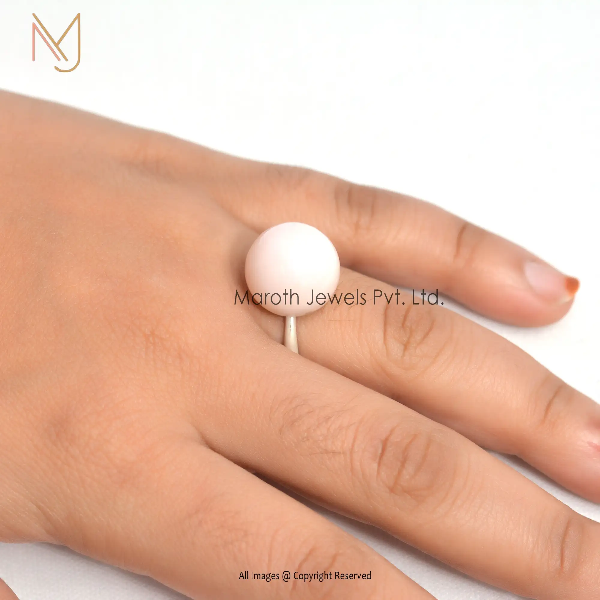 925 Silver Natural Silver Satin finish 15 MM Pearl Ball Ring Manufacturer