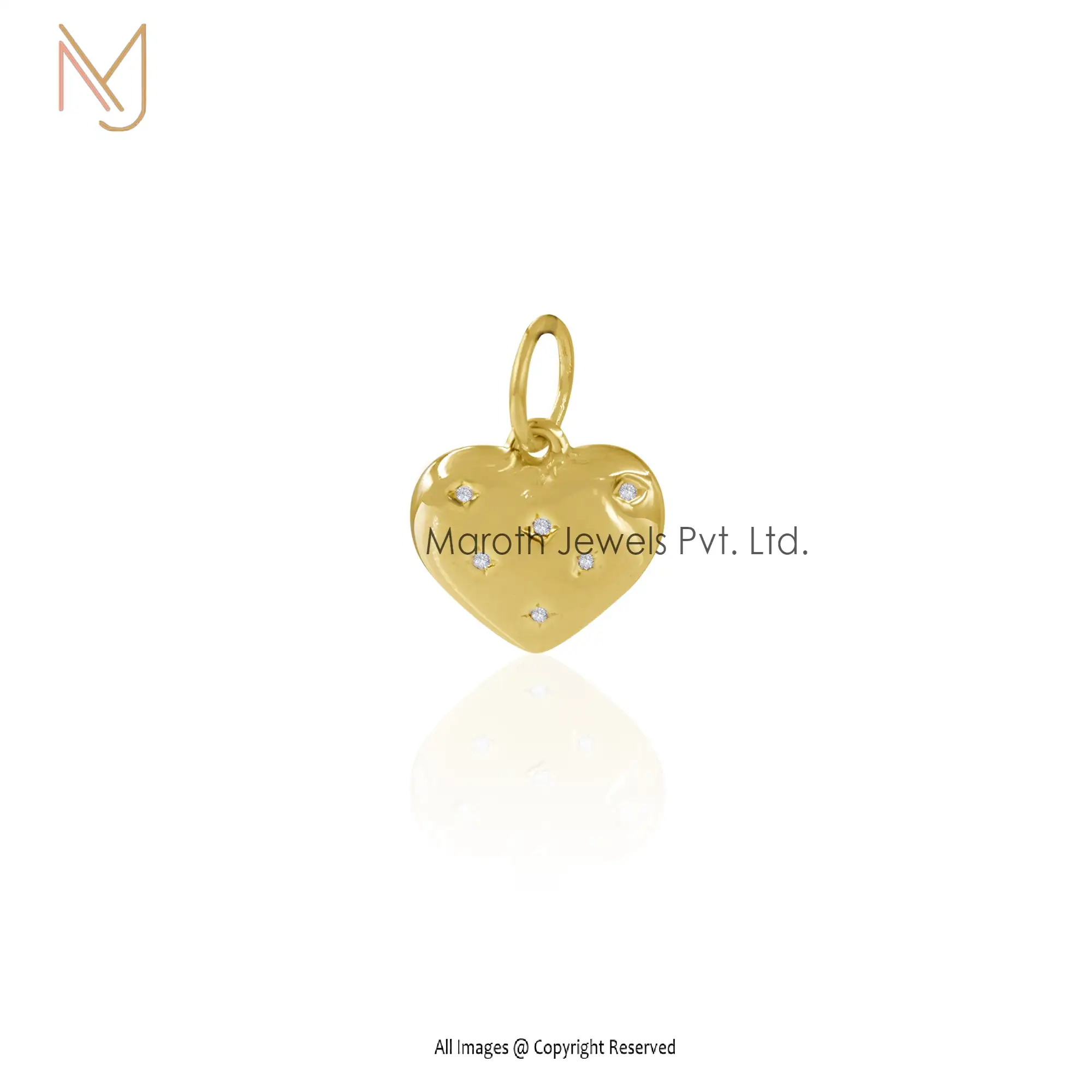 Wholesale 925 Silver Yellow Gold Plated Diamond Heart Pendant Jewelry