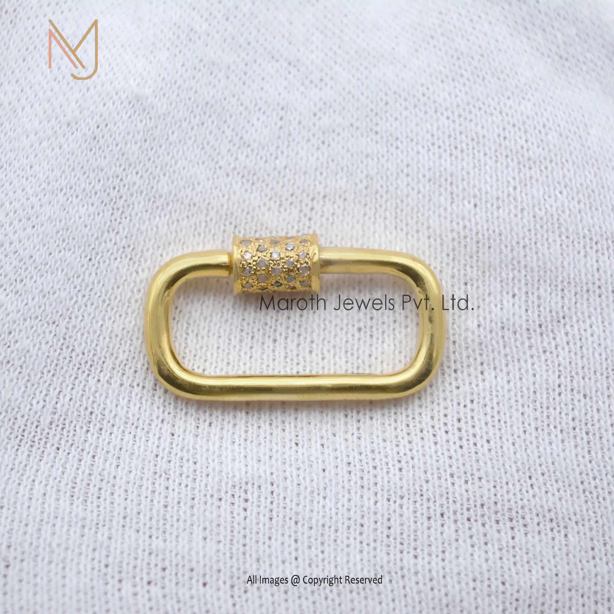 925 Silver Yellow Gold Plated Pave Diamond Rectangle Carabiner Lock Manufacturer