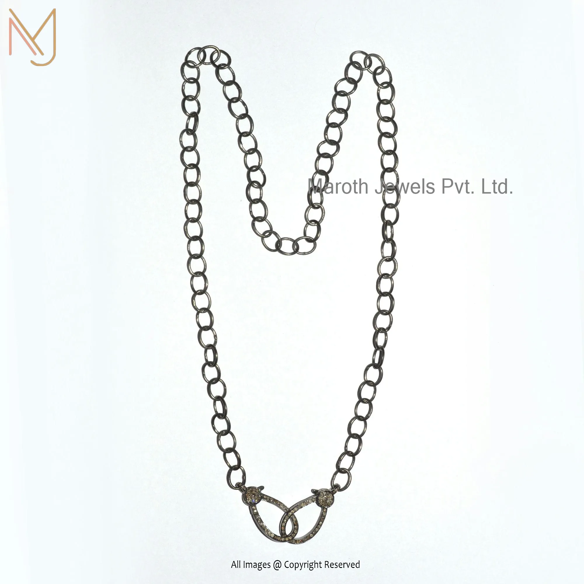 Wholesale 925 Silver Black Rhodium Claps Lock Whith Round Chain Necklace Jewelry