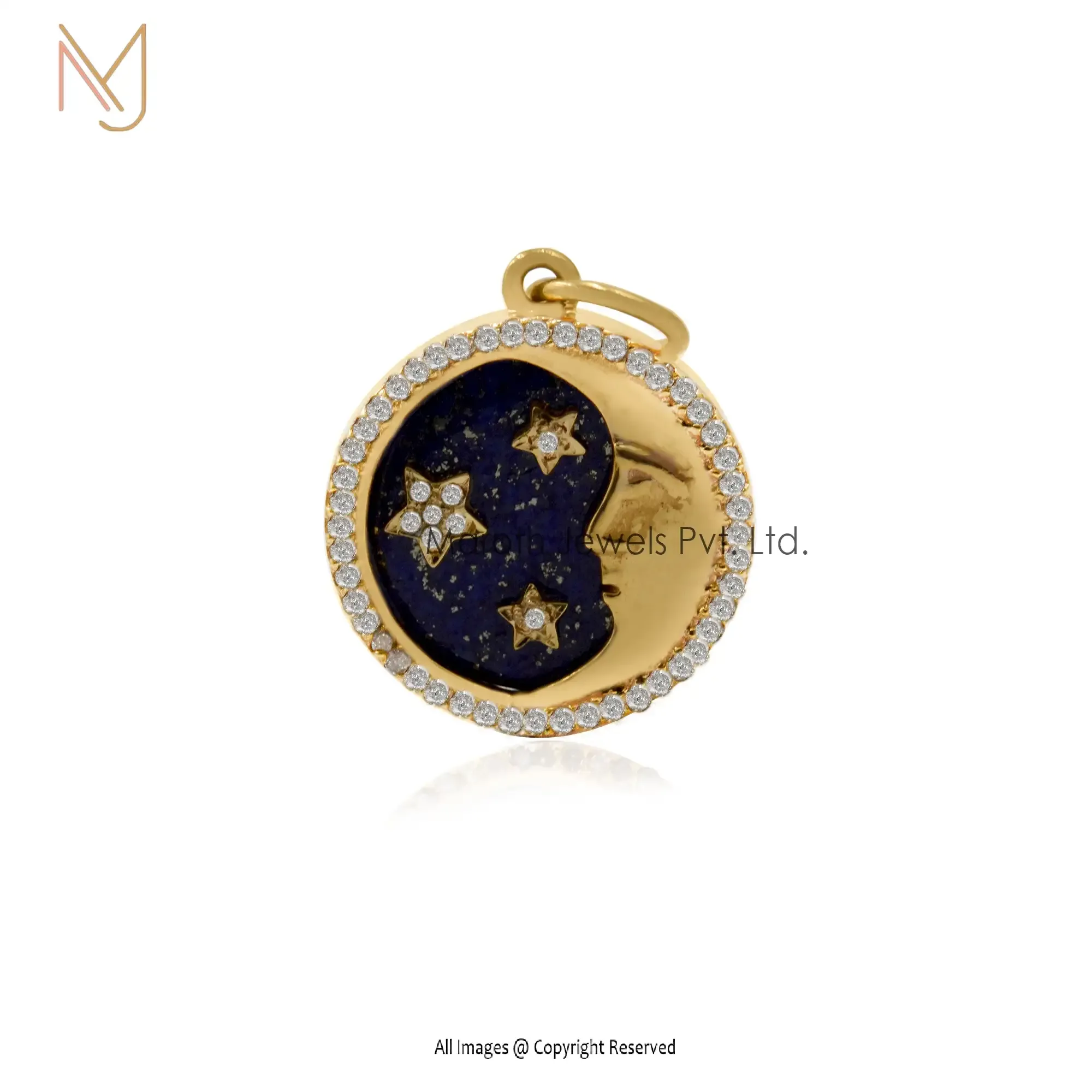 925 Silver Yellow Gold Diamond Lapiz Luzali Moon Star Pendant Jewelry Manufacturer