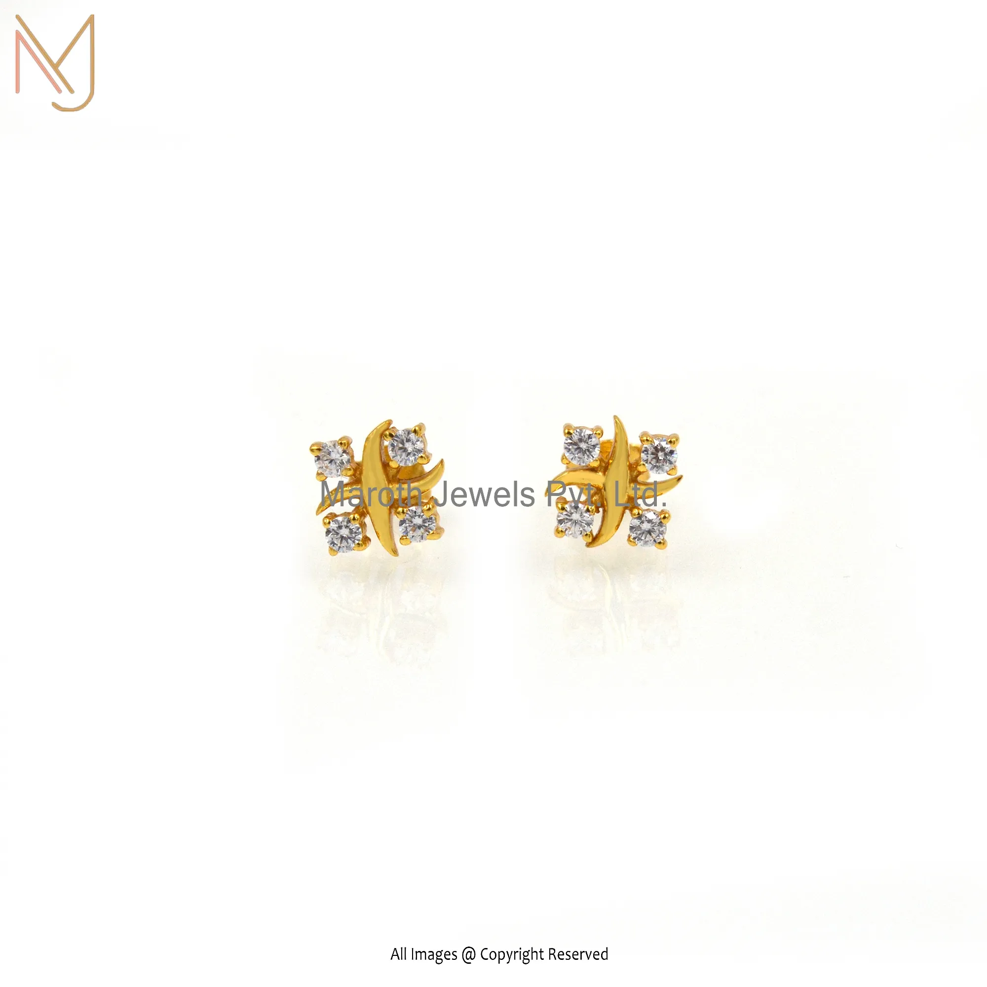 14K Yellow Gold Cubic Zircon Earrings Custom Jewelry