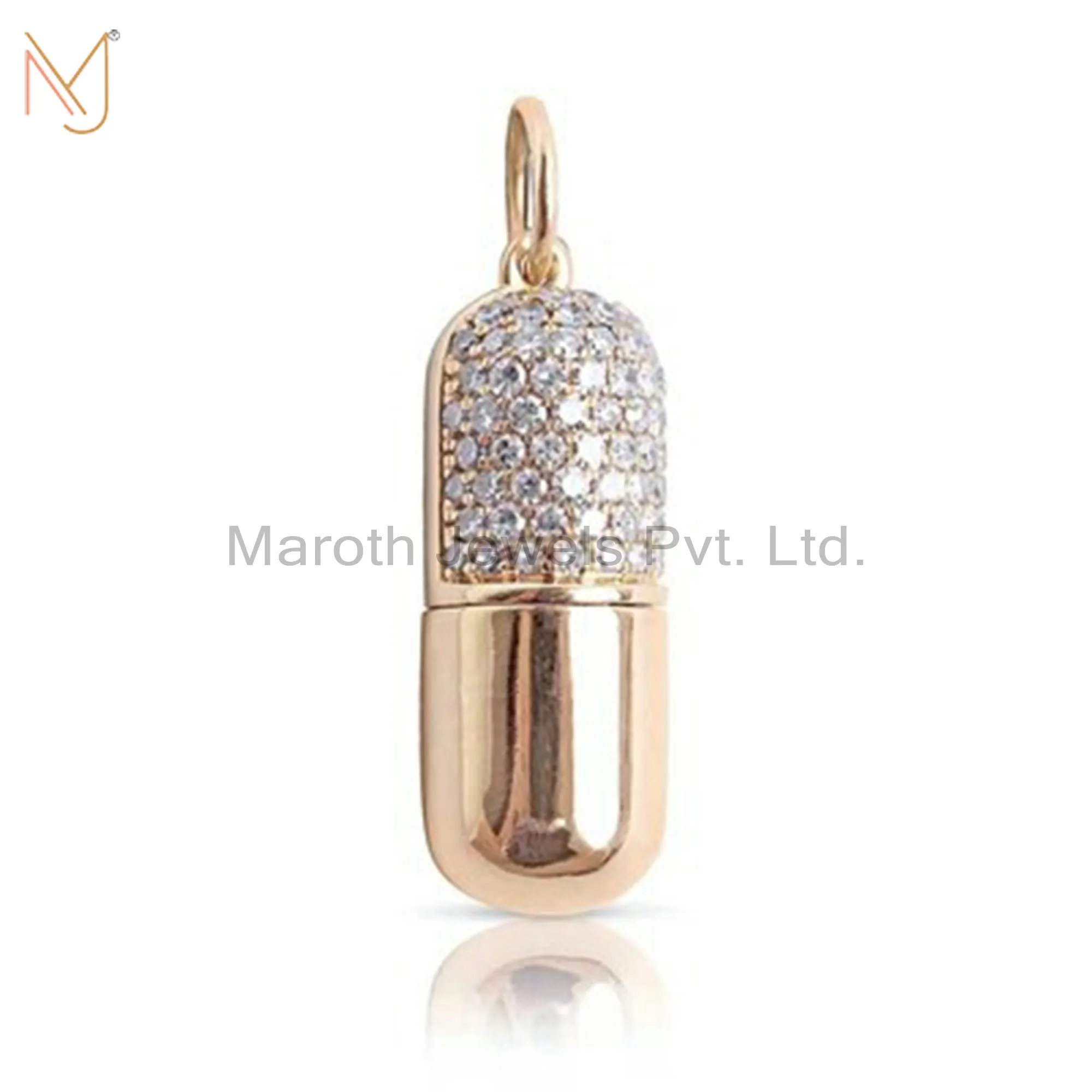 925 Sterling Silver Natural Silver Diamond Happy Pill Charms Jewelry Manufacturer