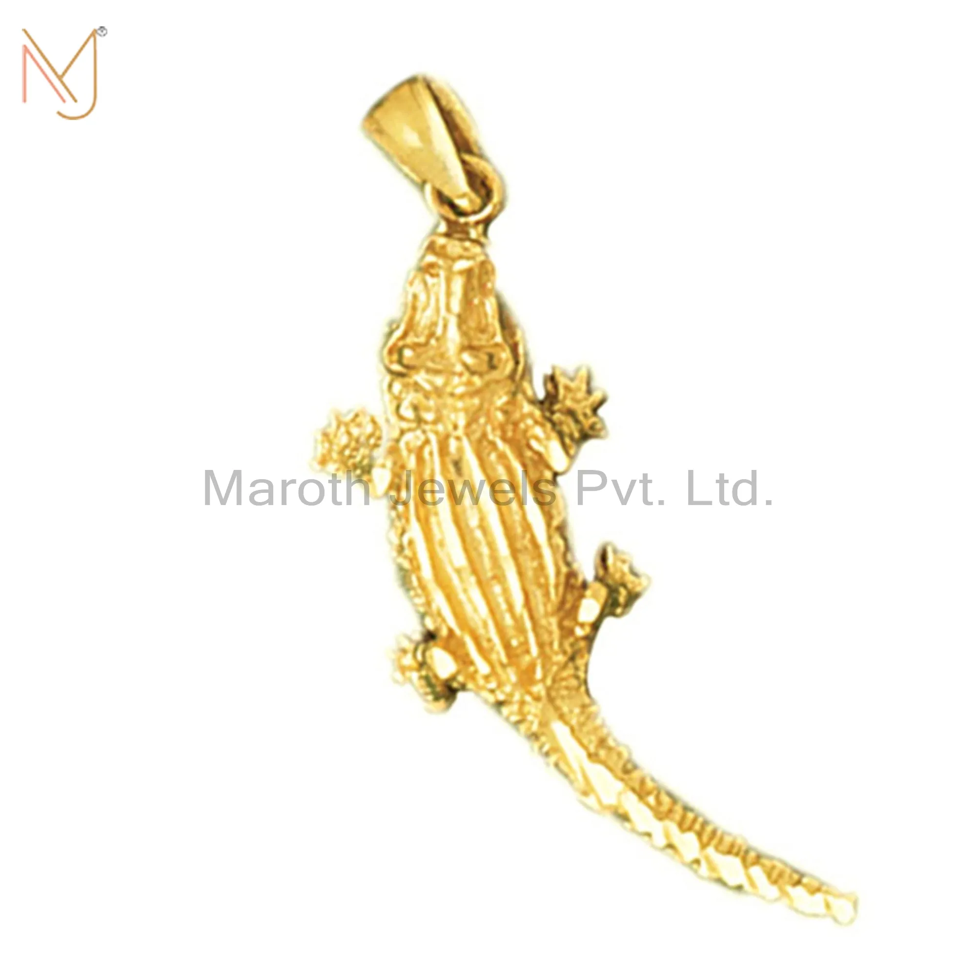 925 Sterling Silver Yellow Gold Plated Crocodile Charm Pendant Jewelry Manufacturer