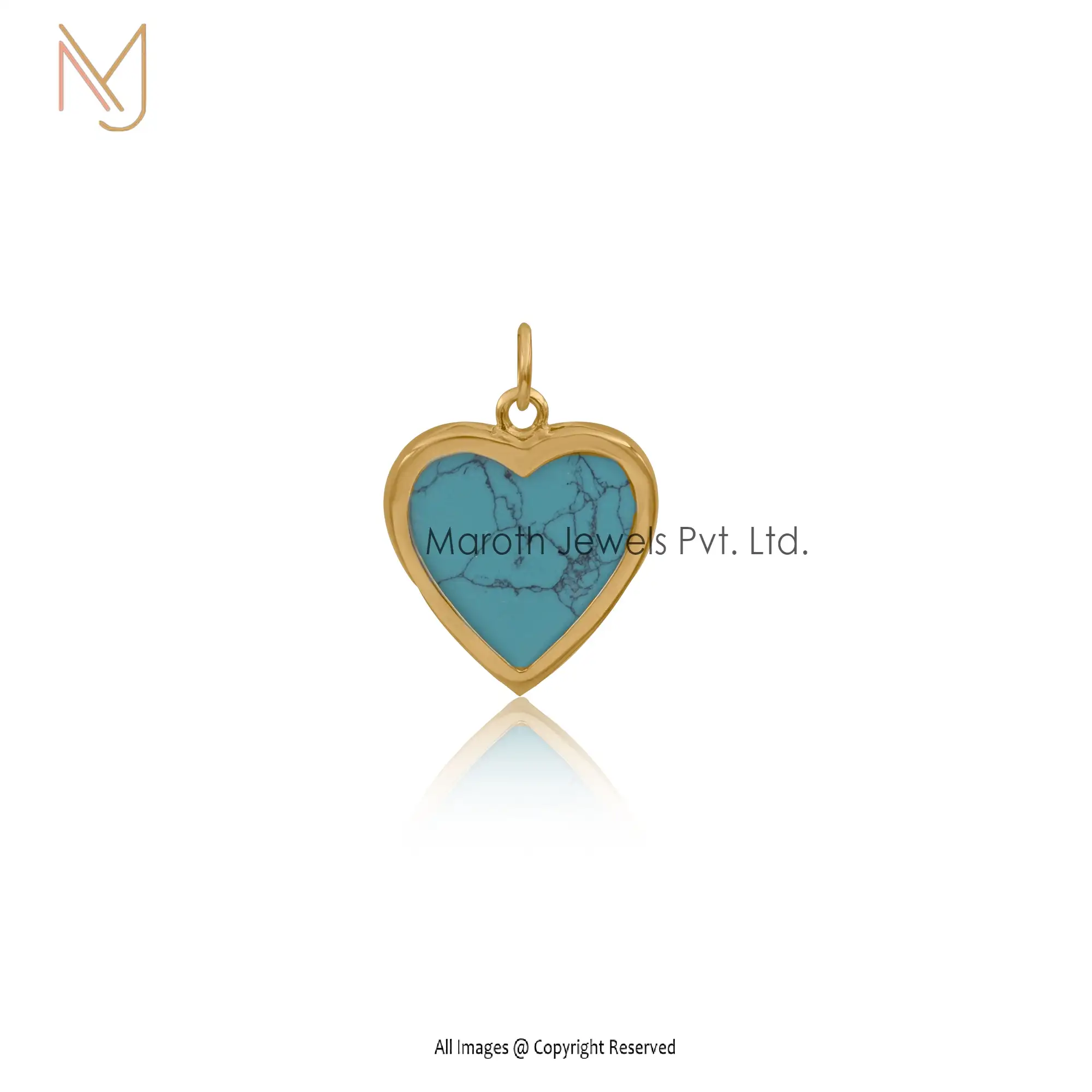 925 Silver Yellow Gold Turquoise Heart Pendant Custom Jewelry