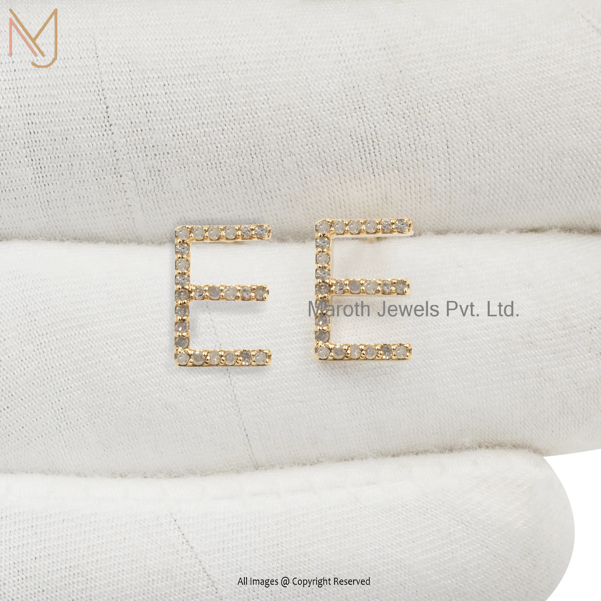 925 Silver Yellow Gold Diamond Small E Letter Studs Earrings Manufacturer